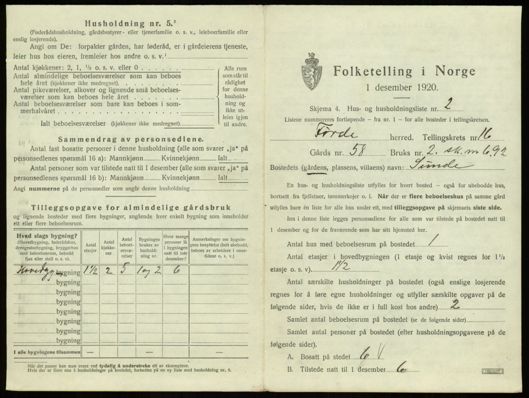 SAB, 1920 census for Førde, 1920, p. 808