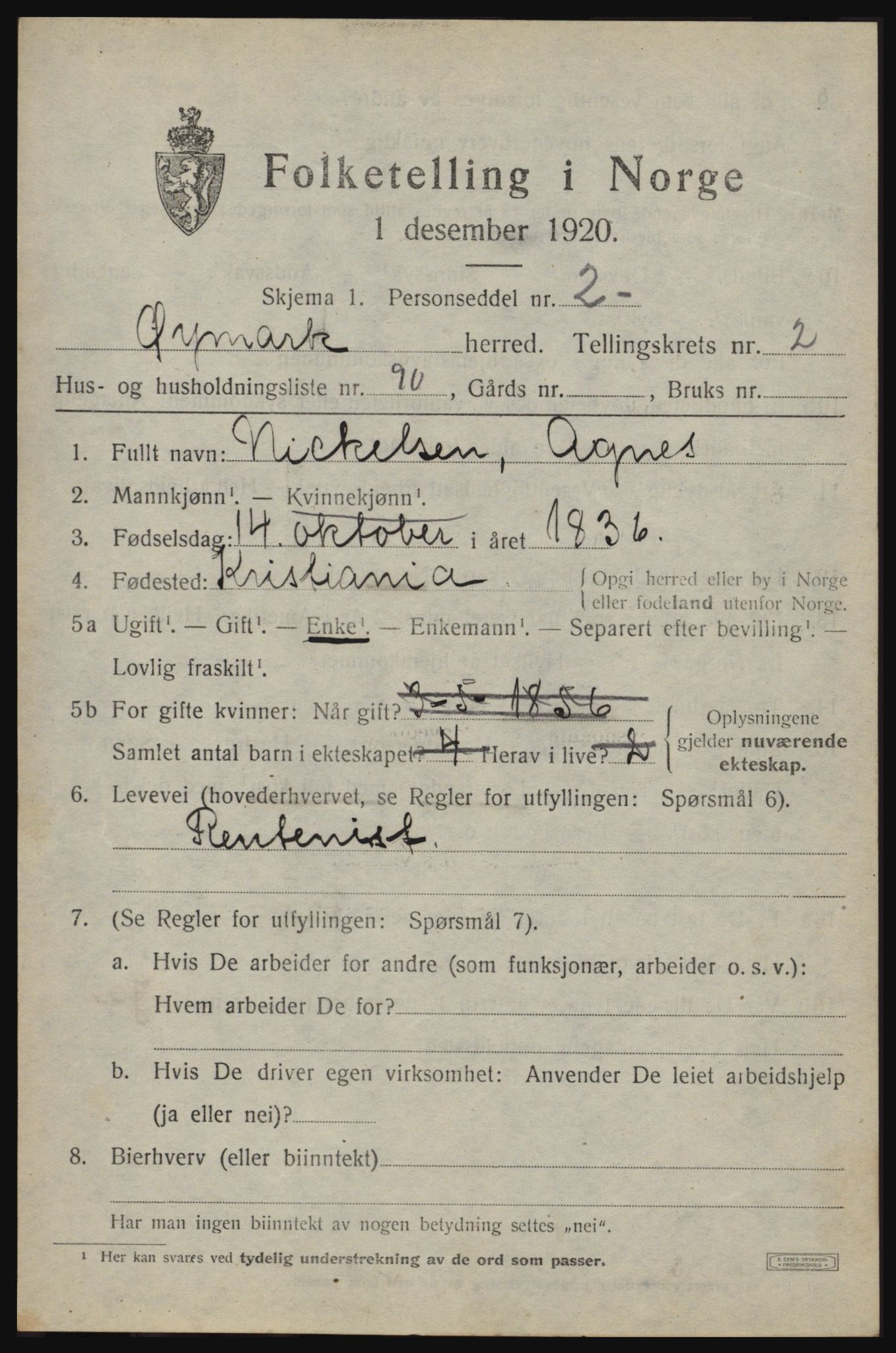 SAO, 1920 census for Øymark, 1920, p. 2491