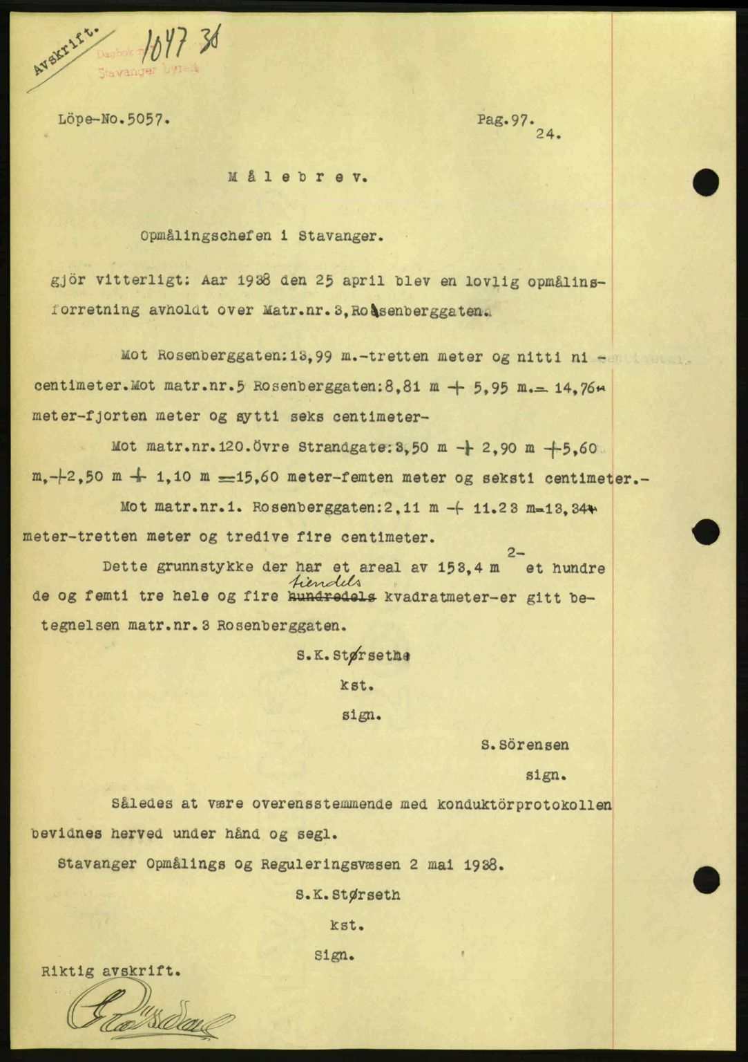 Stavanger byrett, SAST/A-100455/002/G/Gb/L0013: Mortgage book no. A3, 1937-1938, Diary no: : 1042/1938