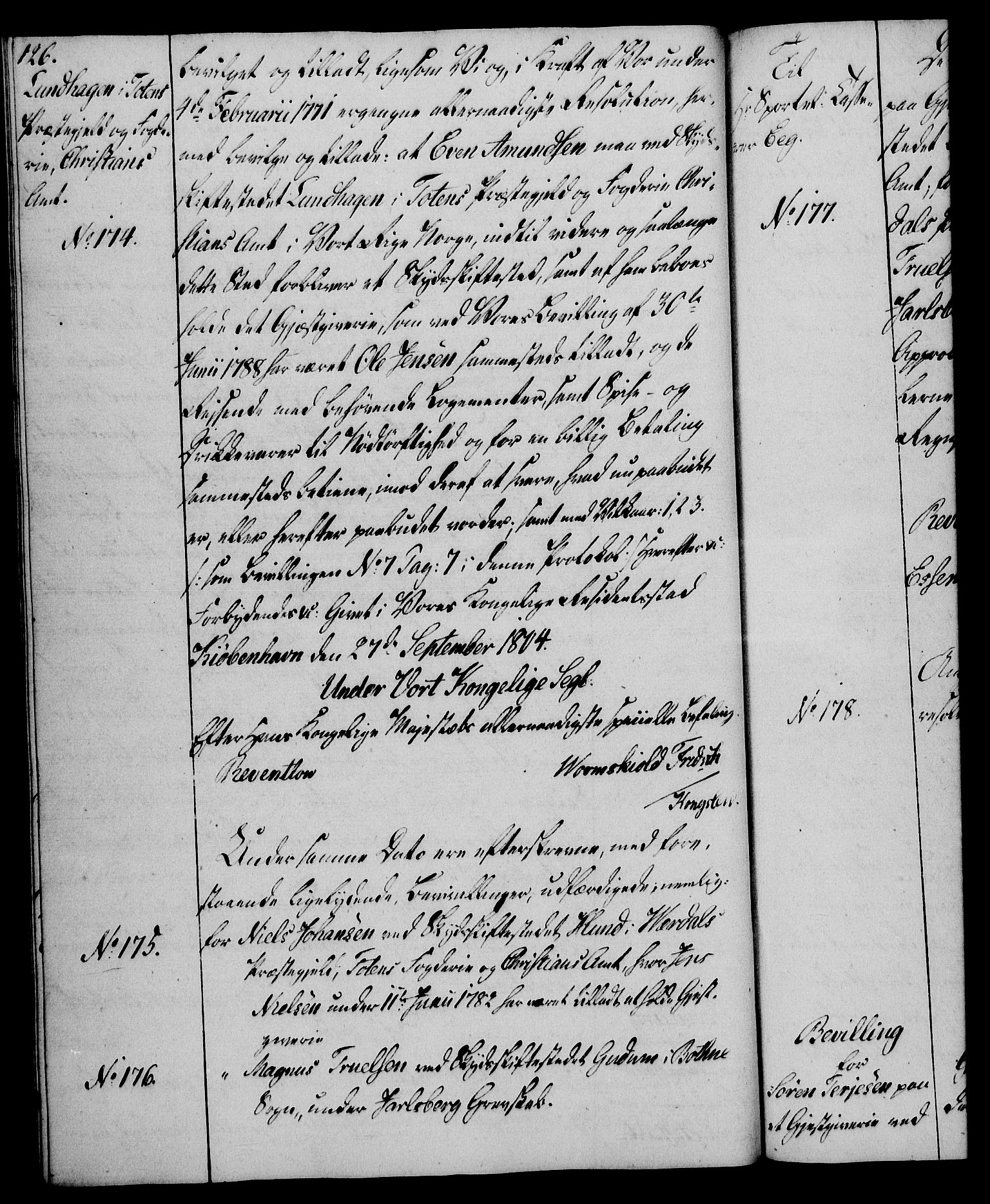 Rentekammeret, Kammerkanselliet, RA/EA-3111/G/Gg/Gga/L0018: Norsk ekspedisjonsprotokoll med register (merket RK 53.18), 1804-1806, p. 126