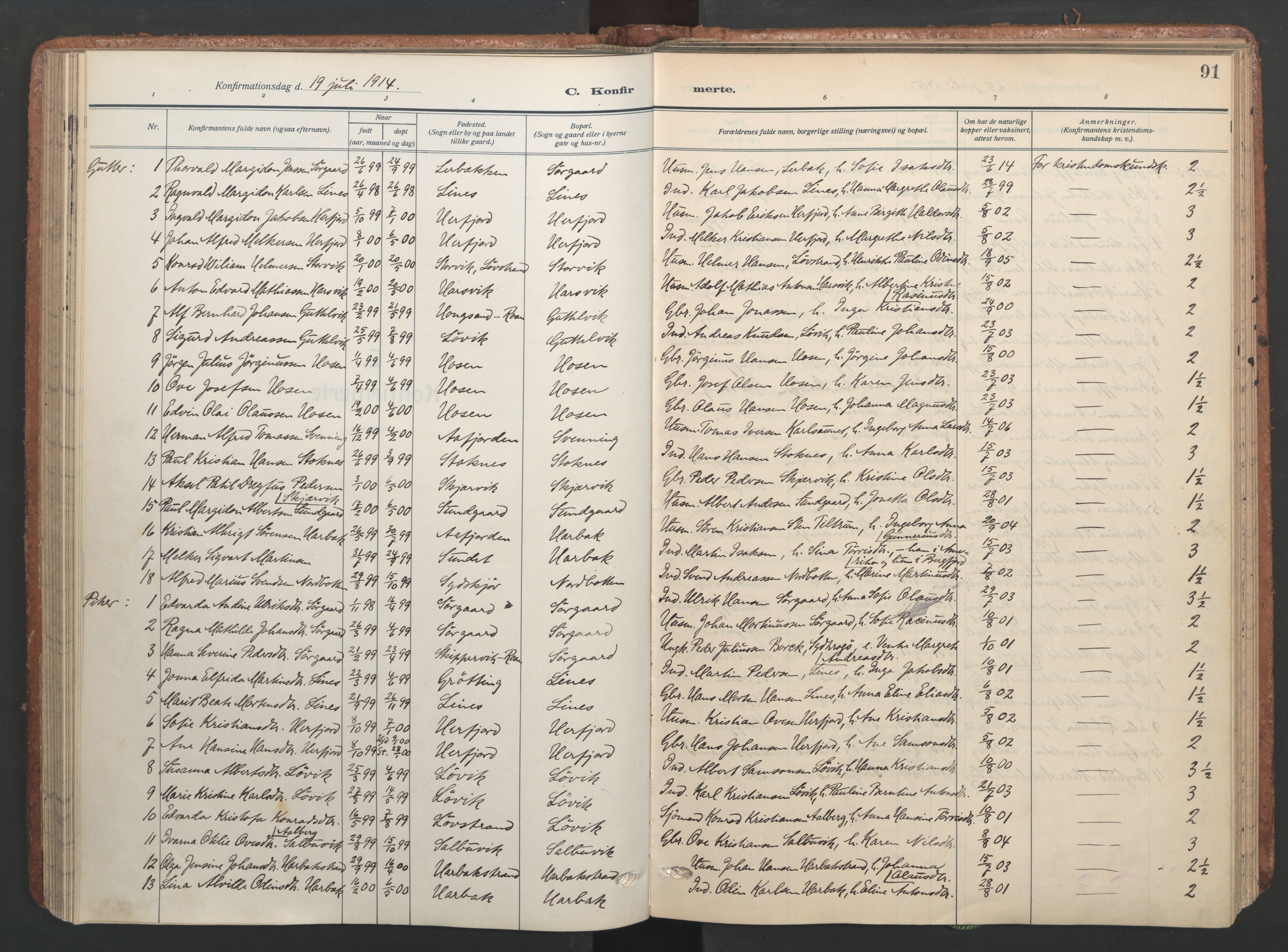 Ministerialprotokoller, klokkerbøker og fødselsregistre - Sør-Trøndelag, SAT/A-1456/656/L0694: Parish register (official) no. 656A03, 1914-1931, p. 91