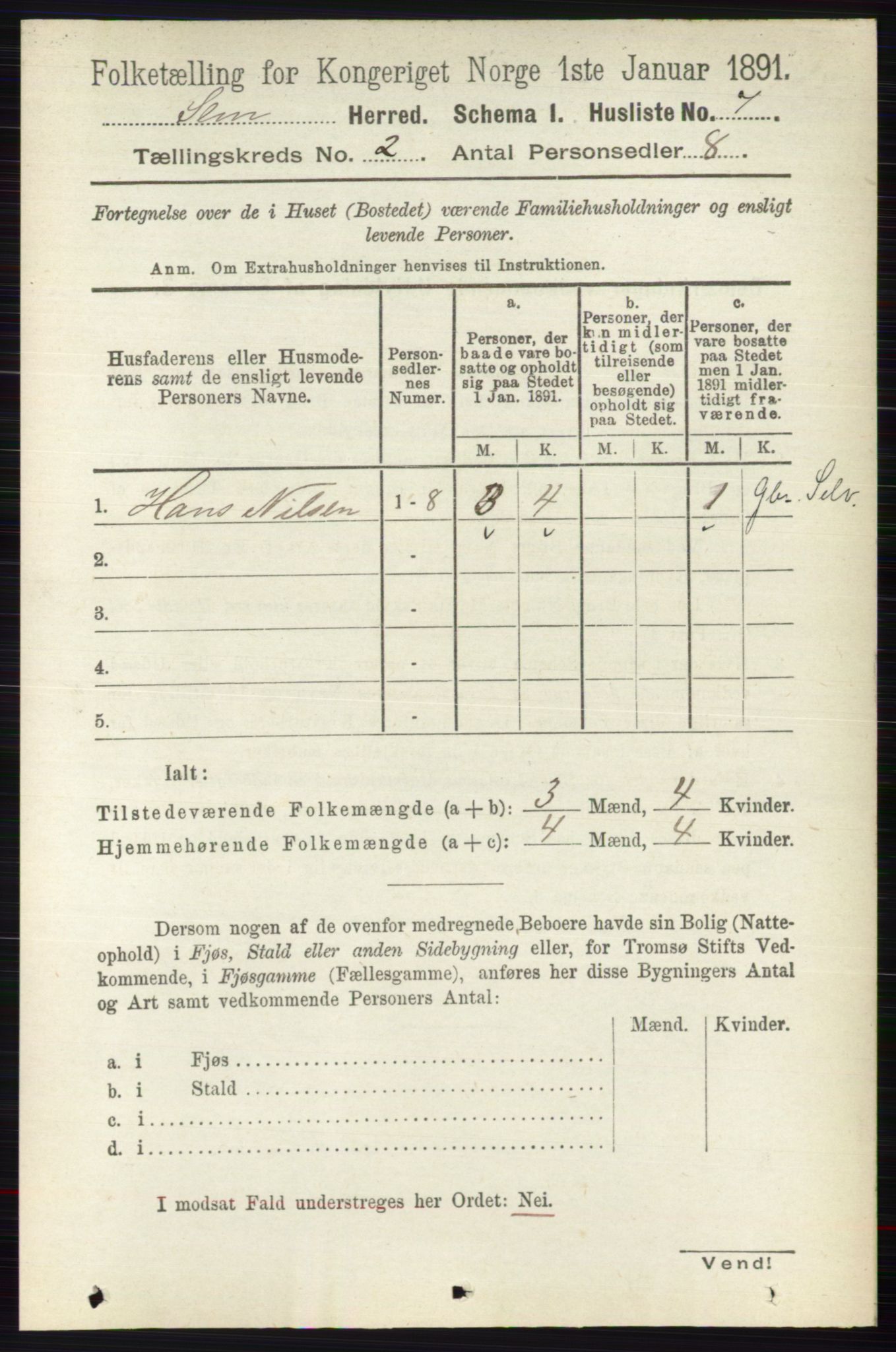 RA, 1891 census for 0721 Sem, 1891, p. 594