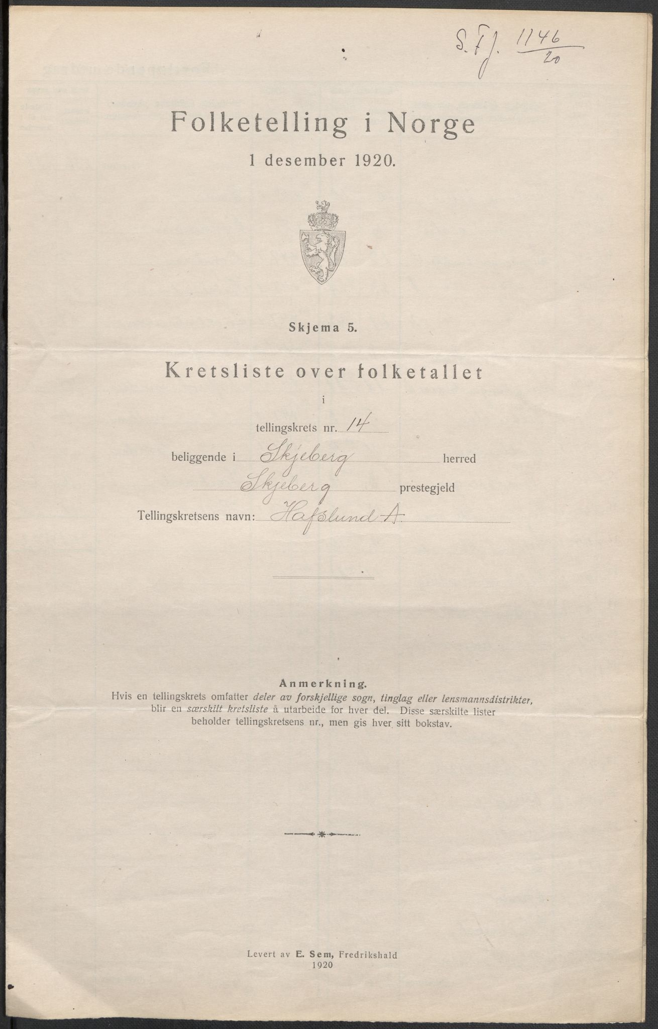 SAO, 1920 census for Skjeberg, 1920, p. 50