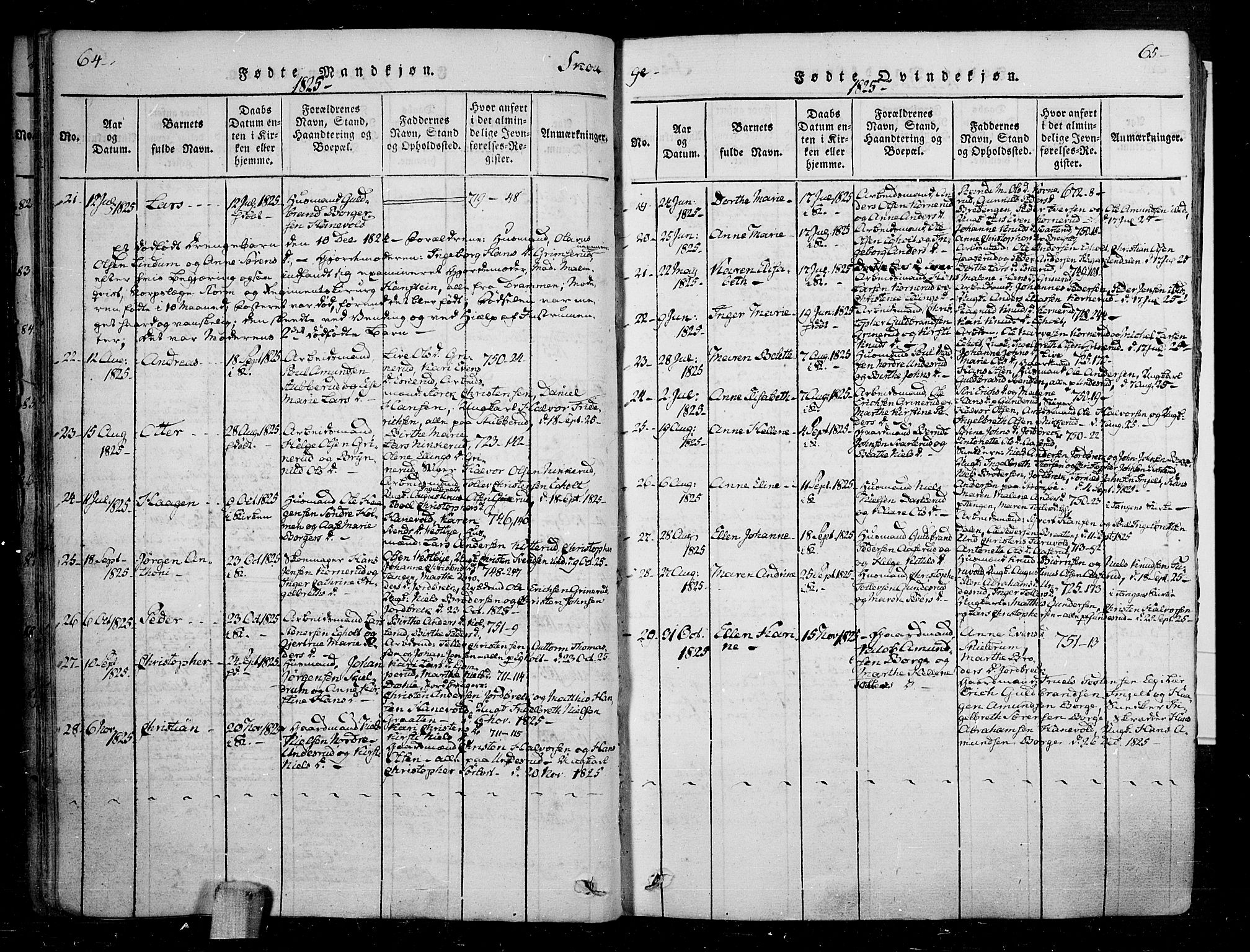 Skoger kirkebøker, SAKO/A-59/F/Fa/L0002: Parish register (official) no. I 2 /1, 1814-1842, p. 64-65