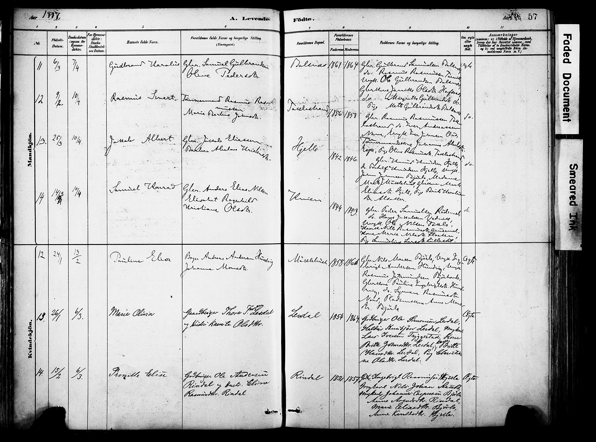 Eid sokneprestembete, AV/SAB-A-82301/H/Haa/Haab/L0001: Parish register (official) no. B 1, 1879-1906, p. 57