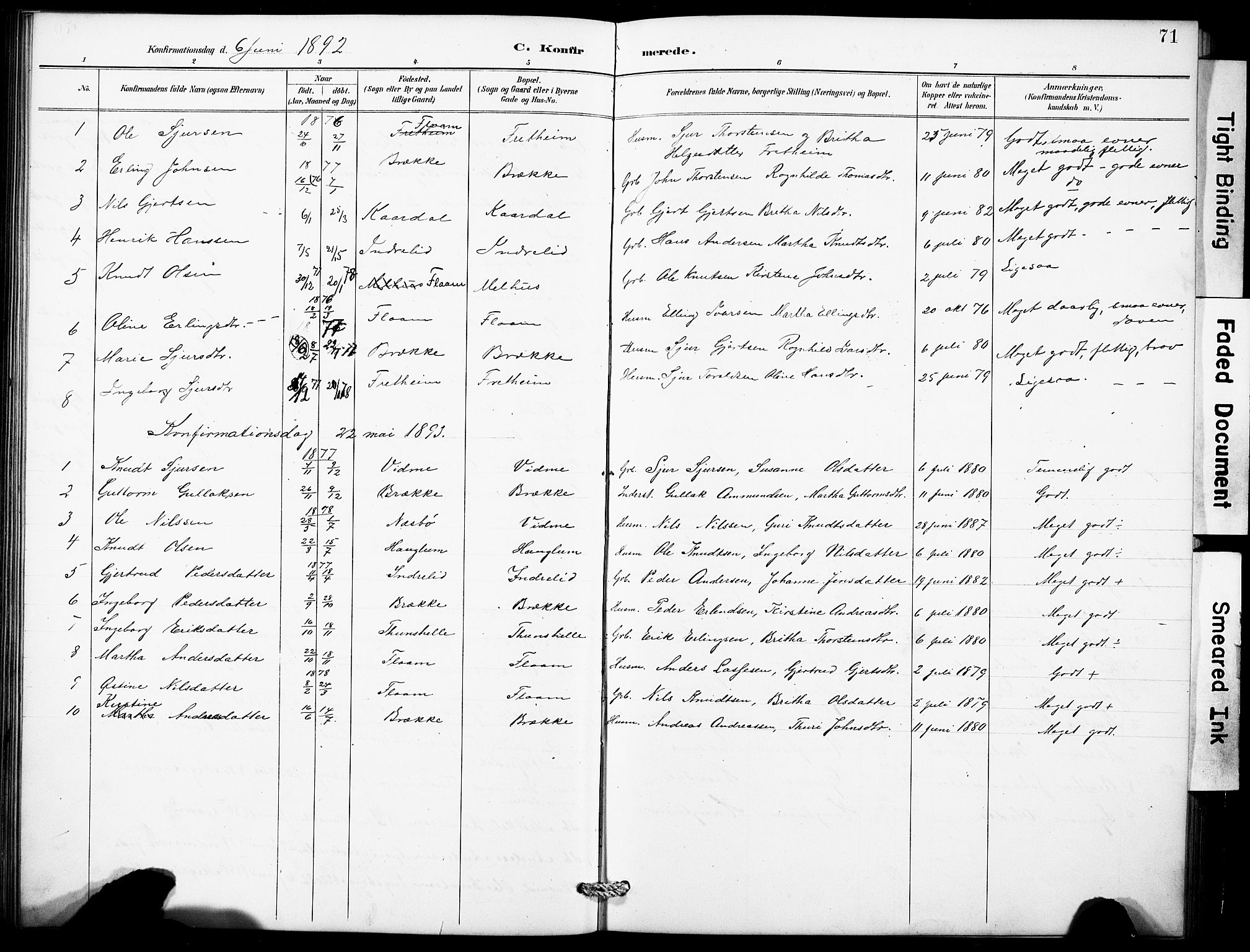 Aurland sokneprestembete, SAB/A-99937/H/Hb/Hbb/L0002: Parish register (copy) no. B 2, 1887-1929, p. 71