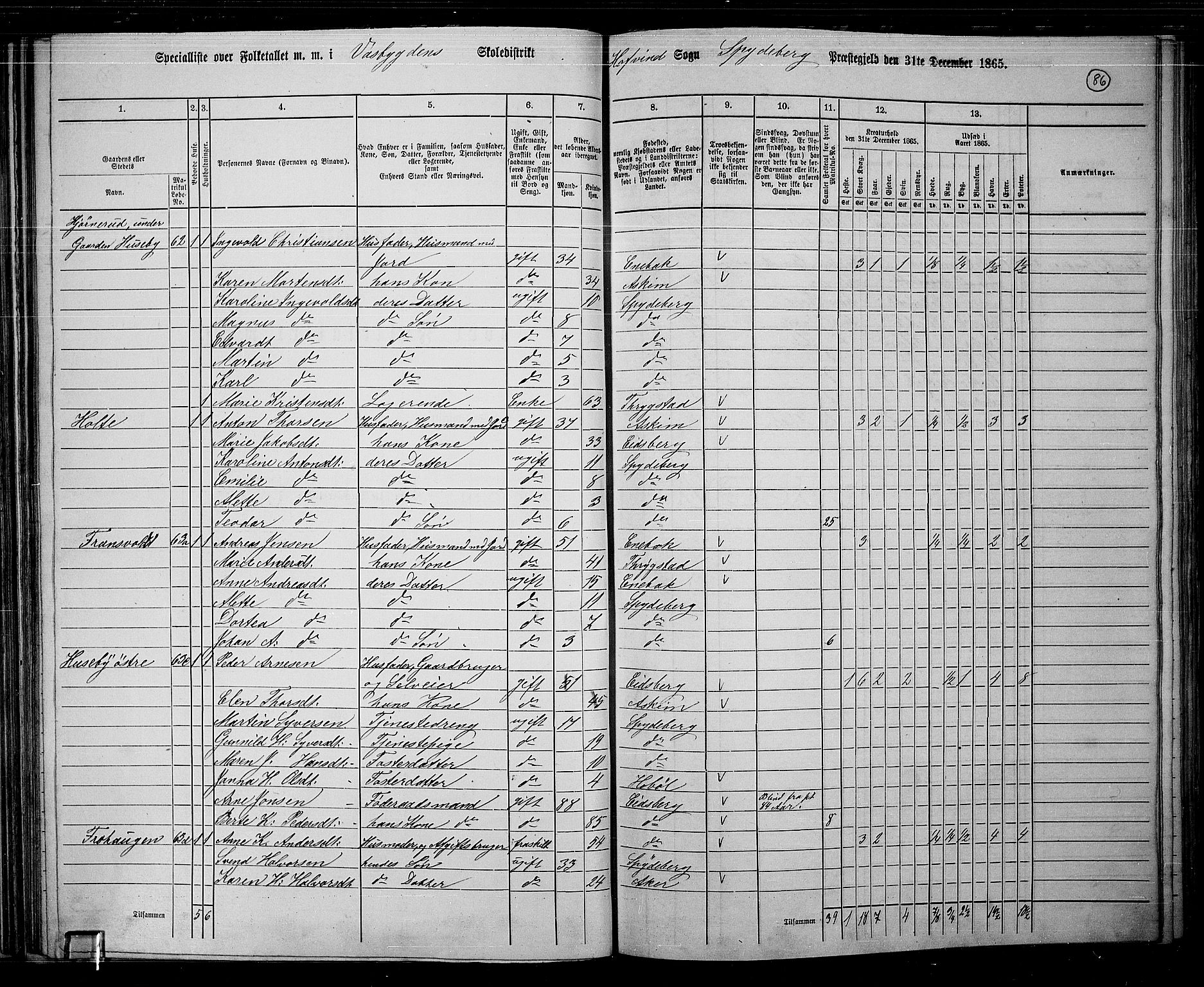 RA, 1865 census for Spydeberg, 1865, p. 77