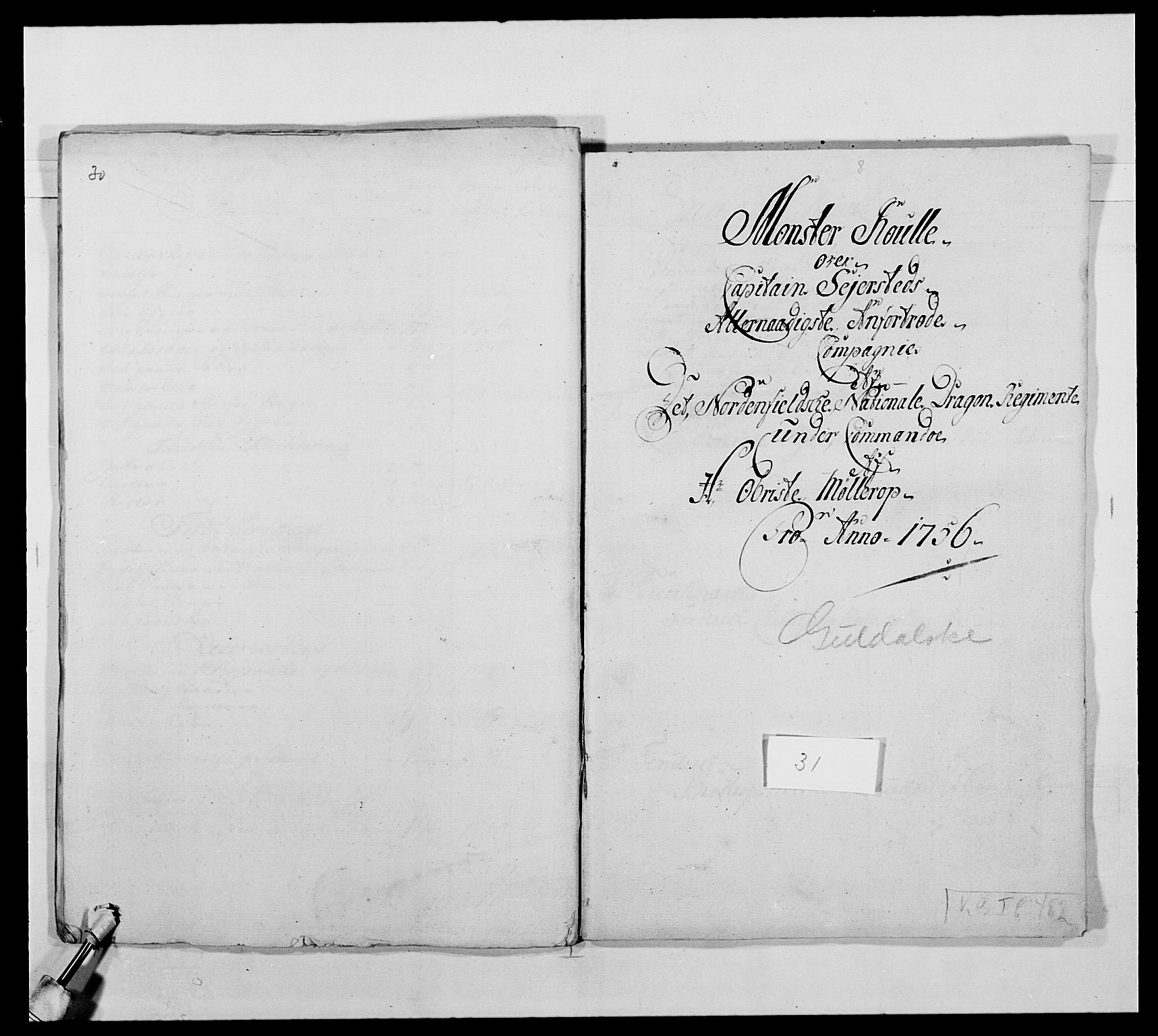 Kommanderende general (KG I) med Det norske krigsdirektorium, AV/RA-EA-5419/E/Ea/L0482: Nordafjelske dragonregiment, 1718-1761, p. 423