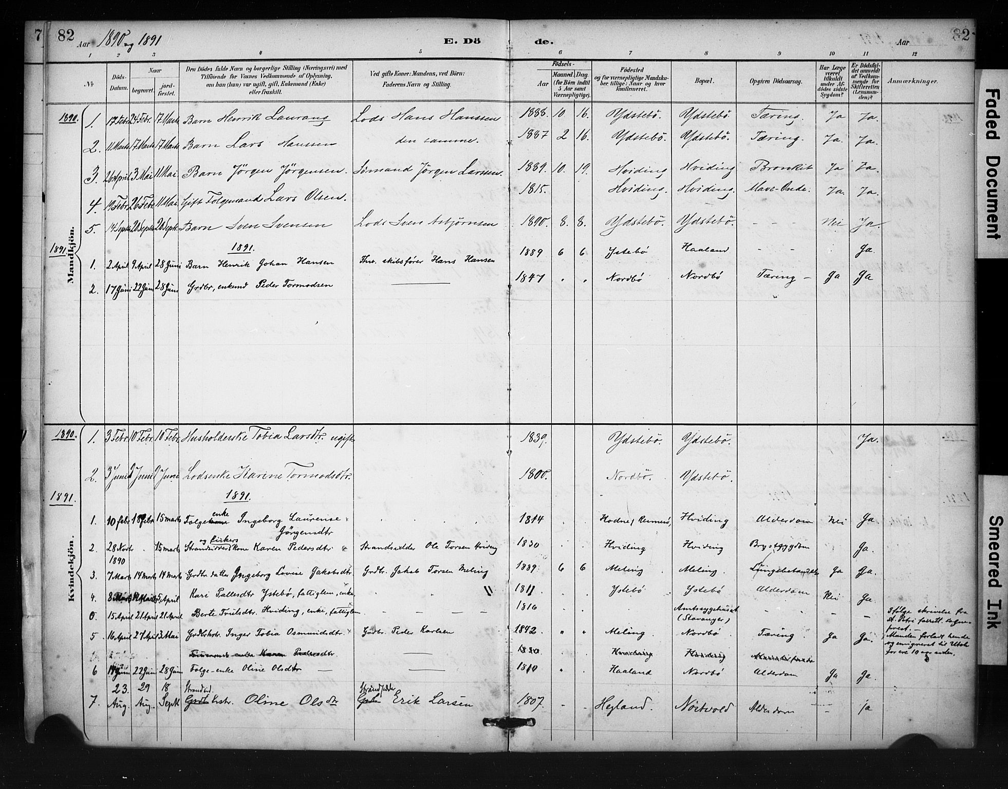 Rennesøy sokneprestkontor, SAST/A -101827/H/Ha/Haa/L0013: Parish register (official) no. A 12, 1888-1916, p. 82