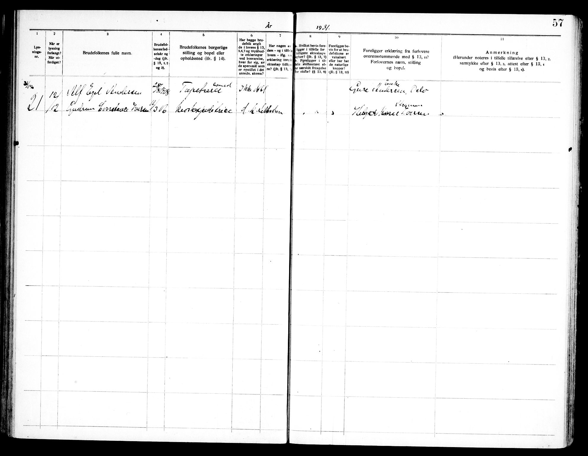 Skedsmo prestekontor Kirkebøker, SAO/A-10033a/H/Ha/L0002: Banns register no. I 2, 1919-1949, p. 57