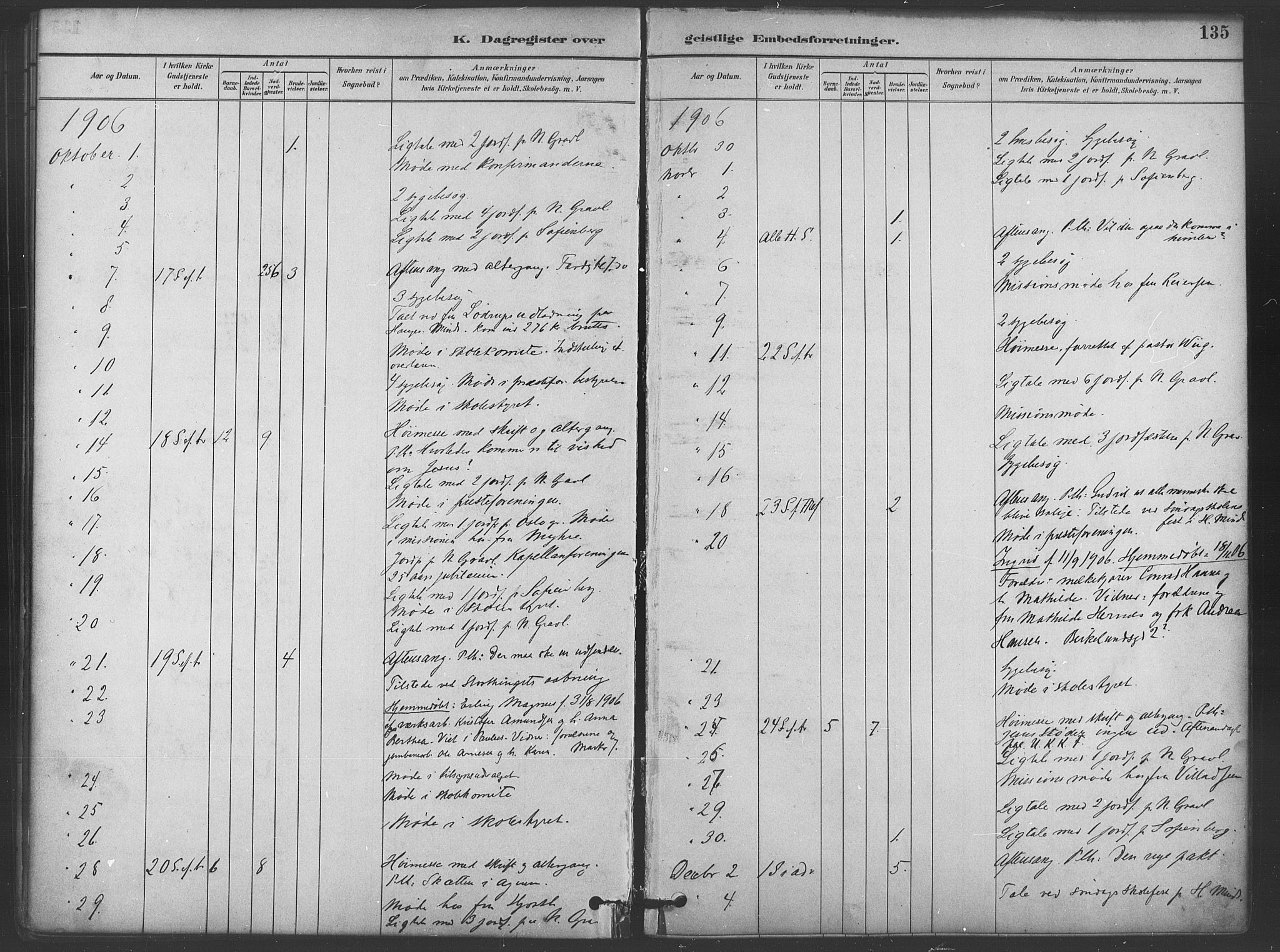 Paulus prestekontor Kirkebøker, AV/SAO-A-10871/I/Ib/L0001: Diary records no. II 1, 1882-1910, p. 135