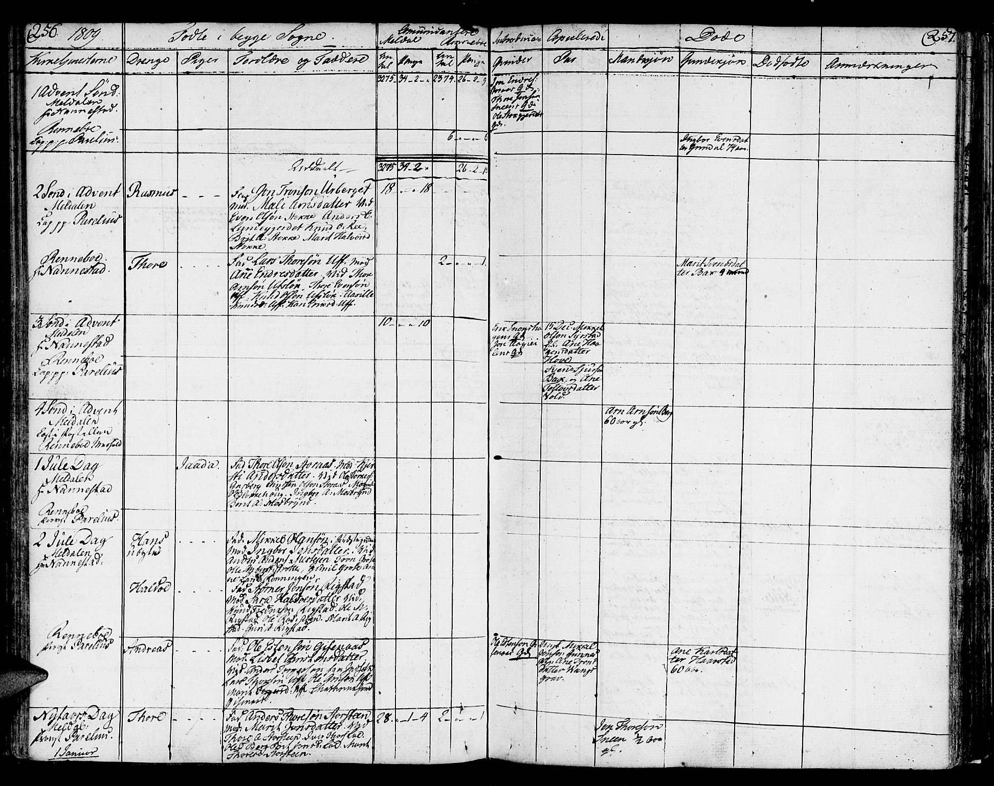 Ministerialprotokoller, klokkerbøker og fødselsregistre - Sør-Trøndelag, SAT/A-1456/672/L0852: Parish register (official) no. 672A05, 1776-1815, p. 256-257