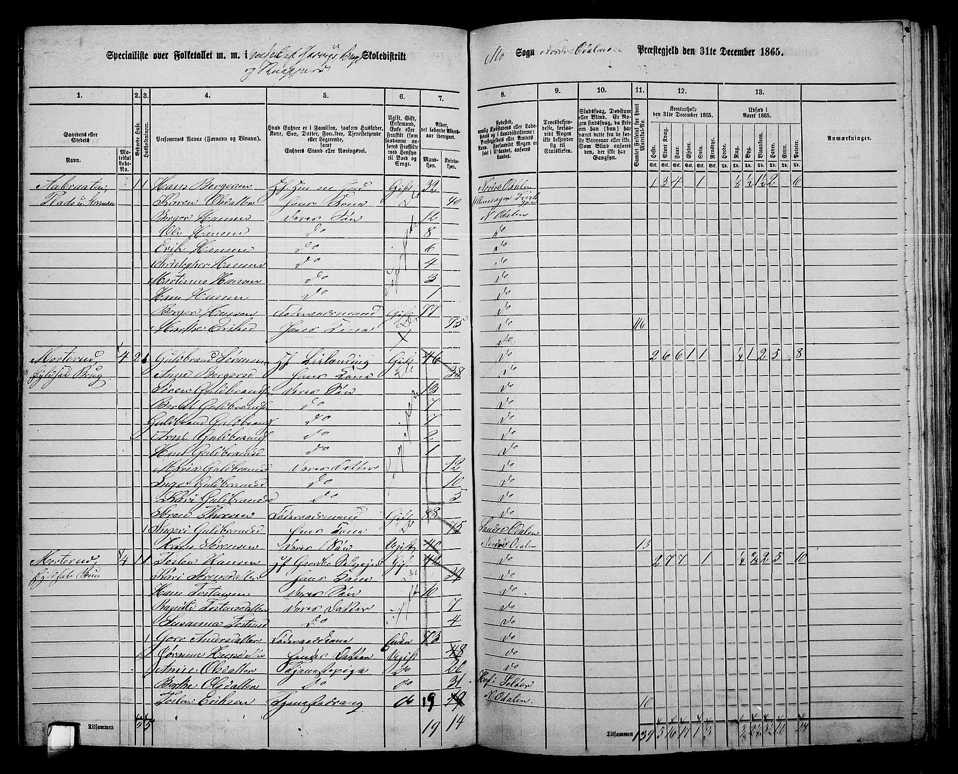 RA, 1865 census for Nord-Odal, 1865, p. 118