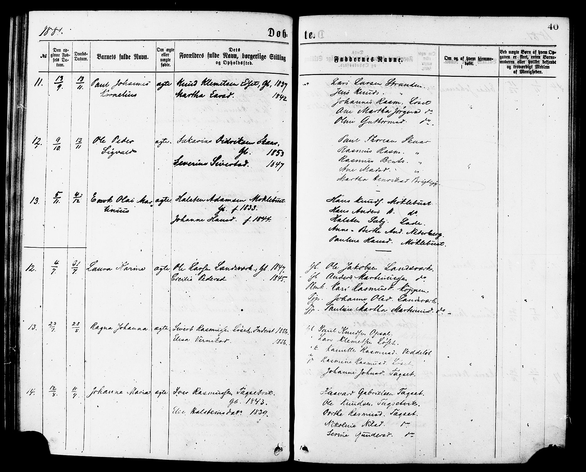 Ministerialprotokoller, klokkerbøker og fødselsregistre - Møre og Romsdal, AV/SAT-A-1454/502/L0024: Parish register (official) no. 502A02, 1873-1884, p. 40