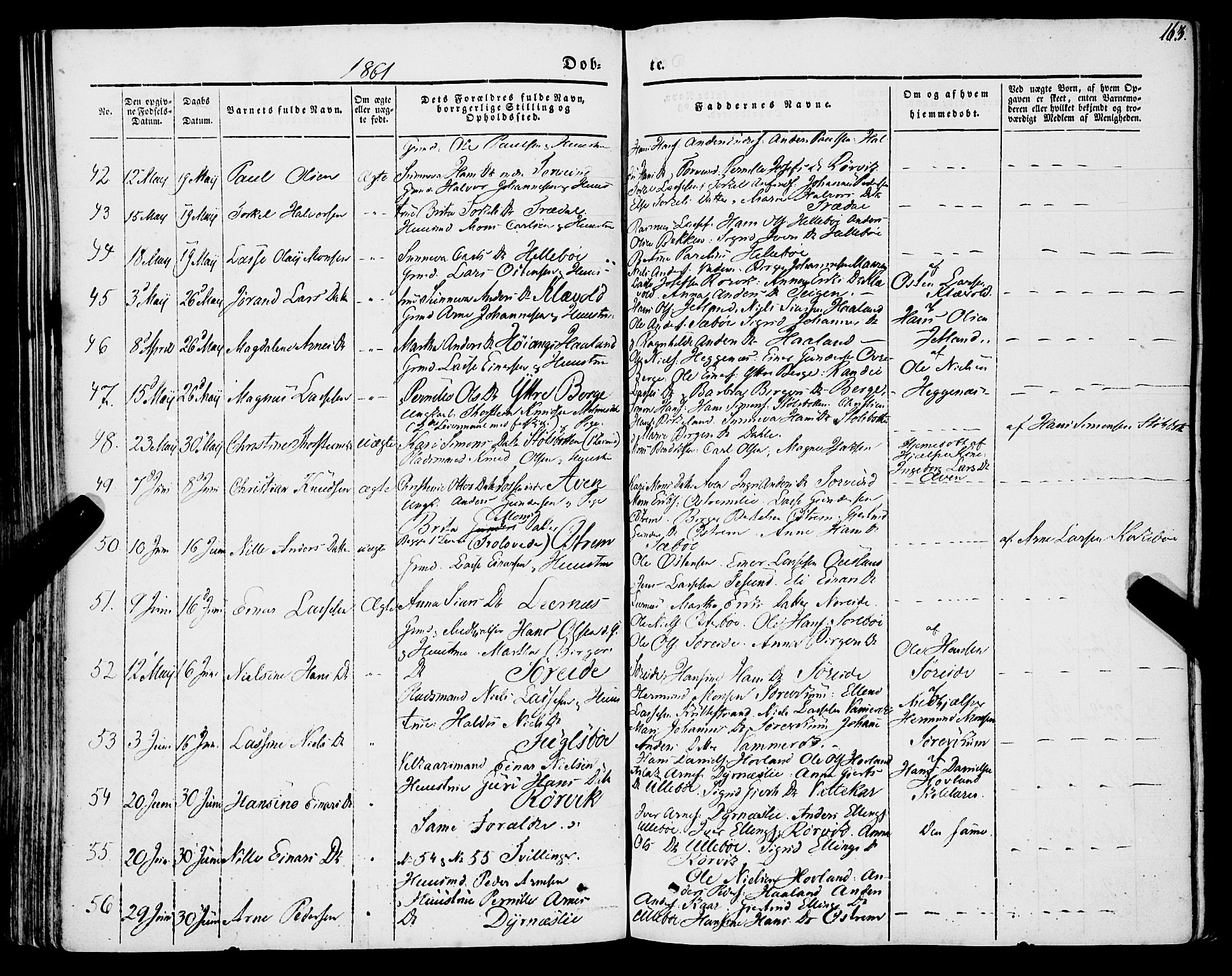 Lavik sokneprestembete, SAB/A-80901: Parish register (official) no. A 3, 1843-1863, p. 163