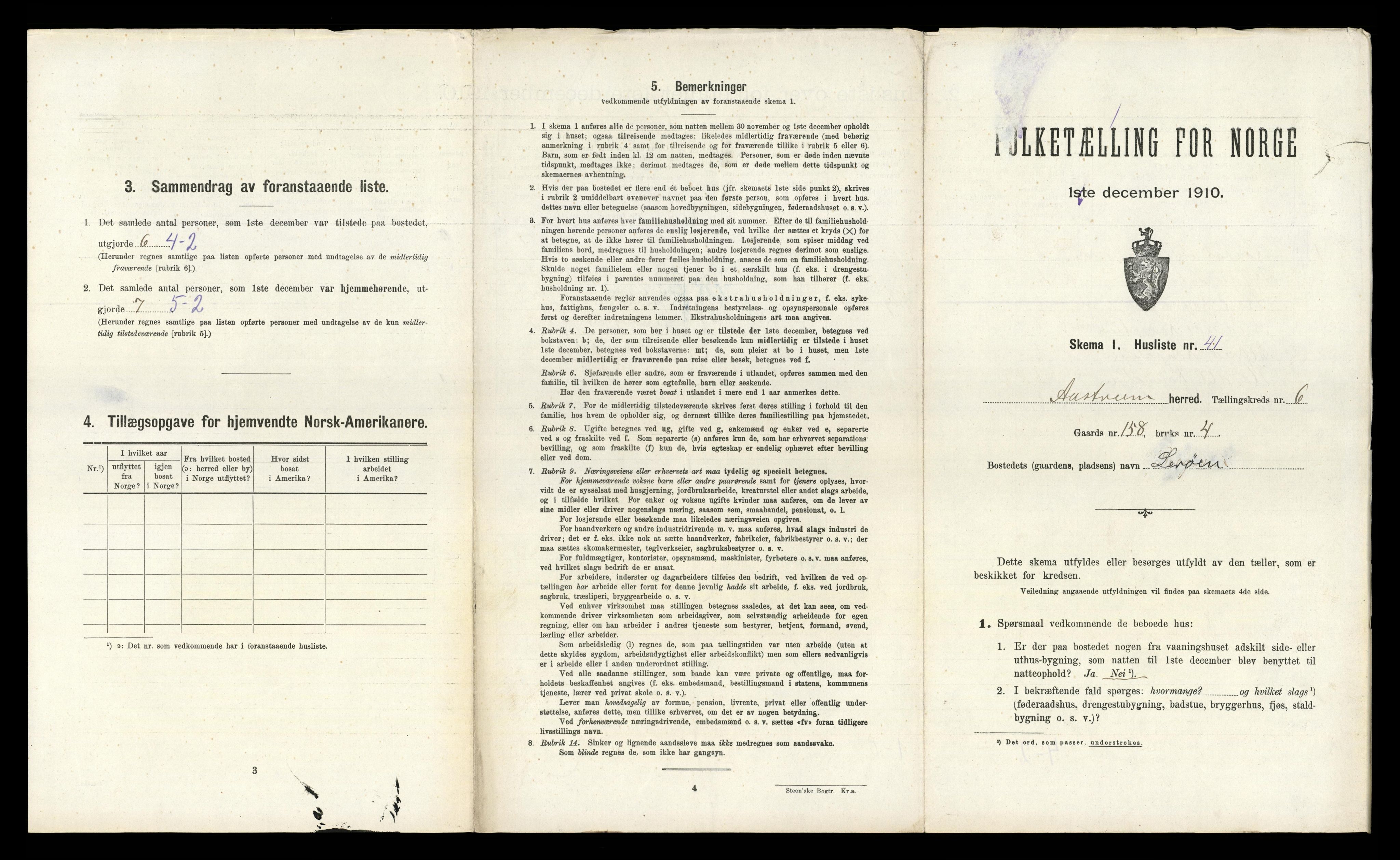 RA, 1910 census for Austrheim, 1910, p. 416