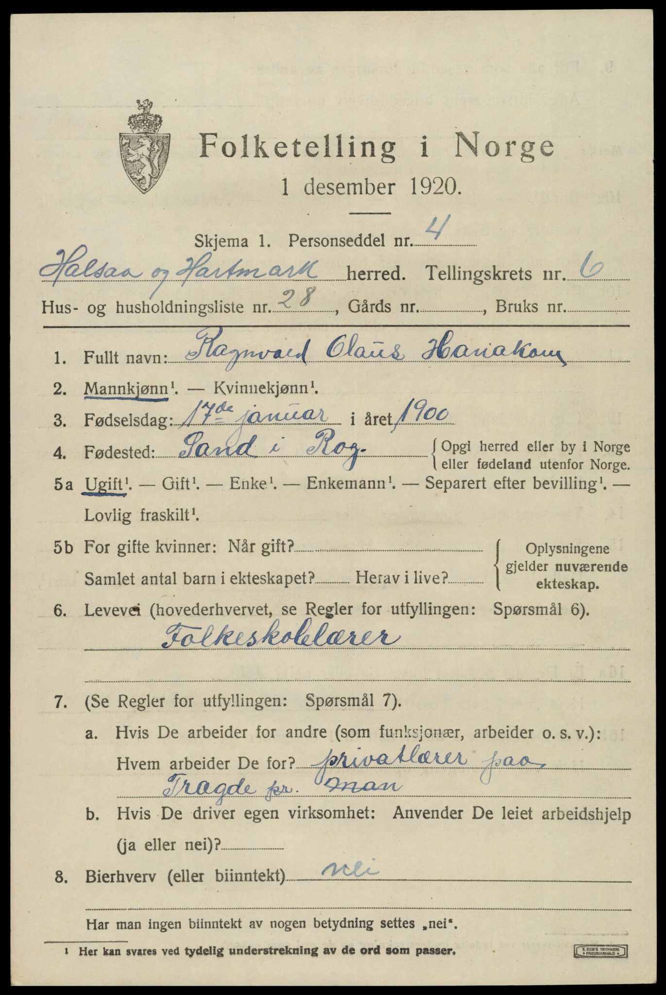 SAK, 1920 census for Halse og Harkmark, 1920, p. 3687