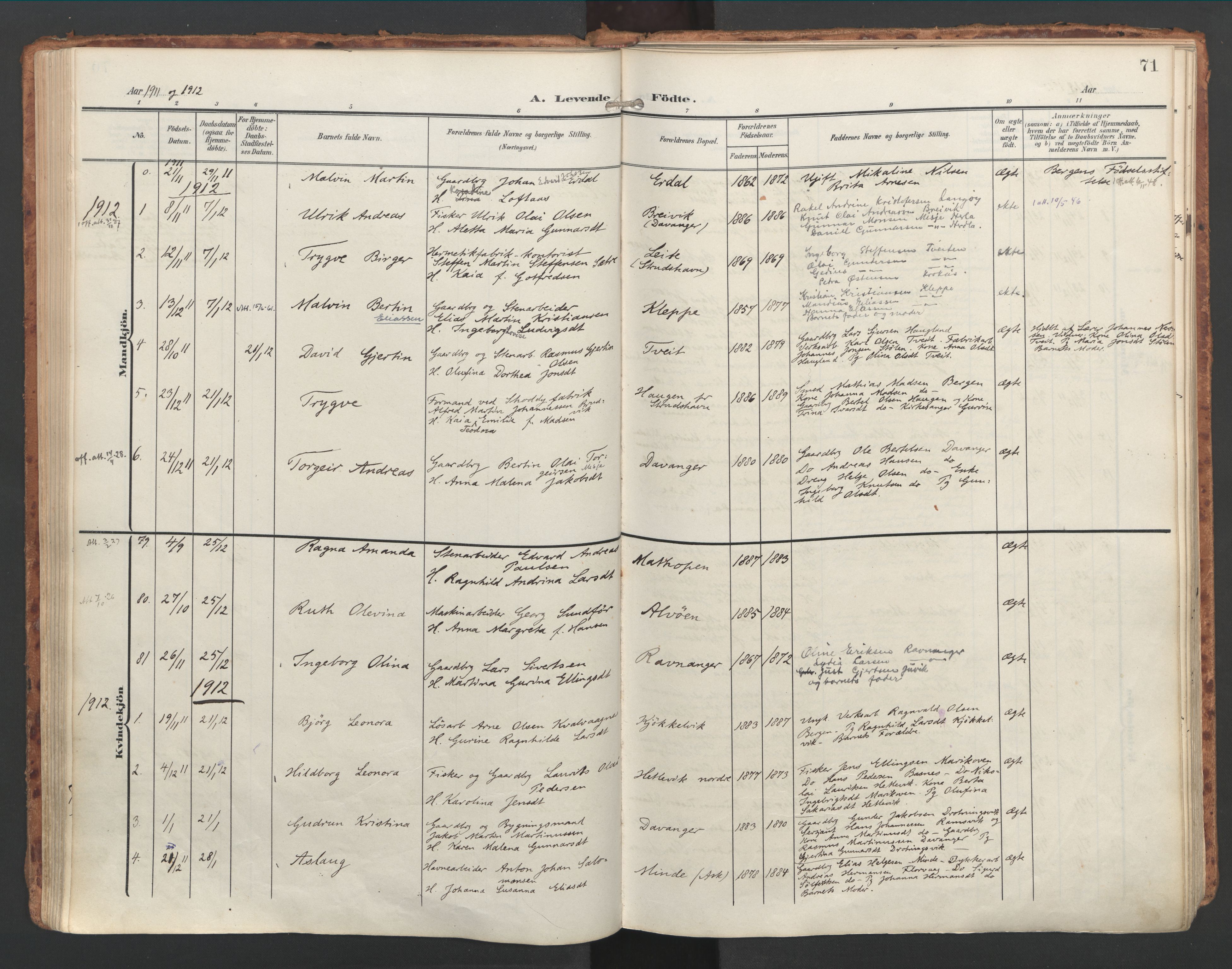 Askøy Sokneprestembete, SAB/A-74101/H/Ha/Haa/Haac/L0002: Parish register (official) no. C 2, 1905-1922, p. 71