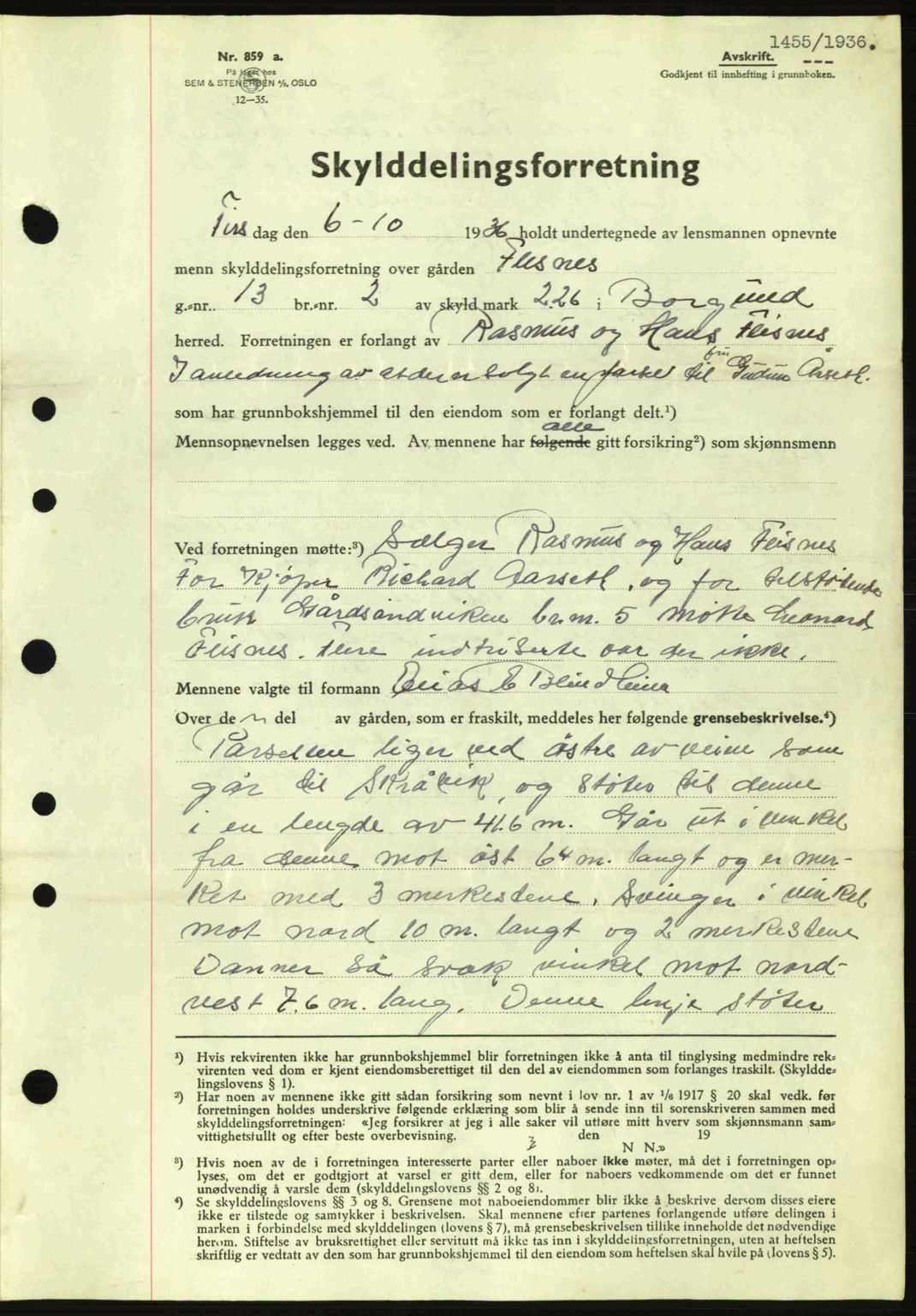 Nordre Sunnmøre sorenskriveri, AV/SAT-A-0006/1/2/2C/2Ca: Mortgage book no. A2, 1936-1937, Diary no: : 1455/1936