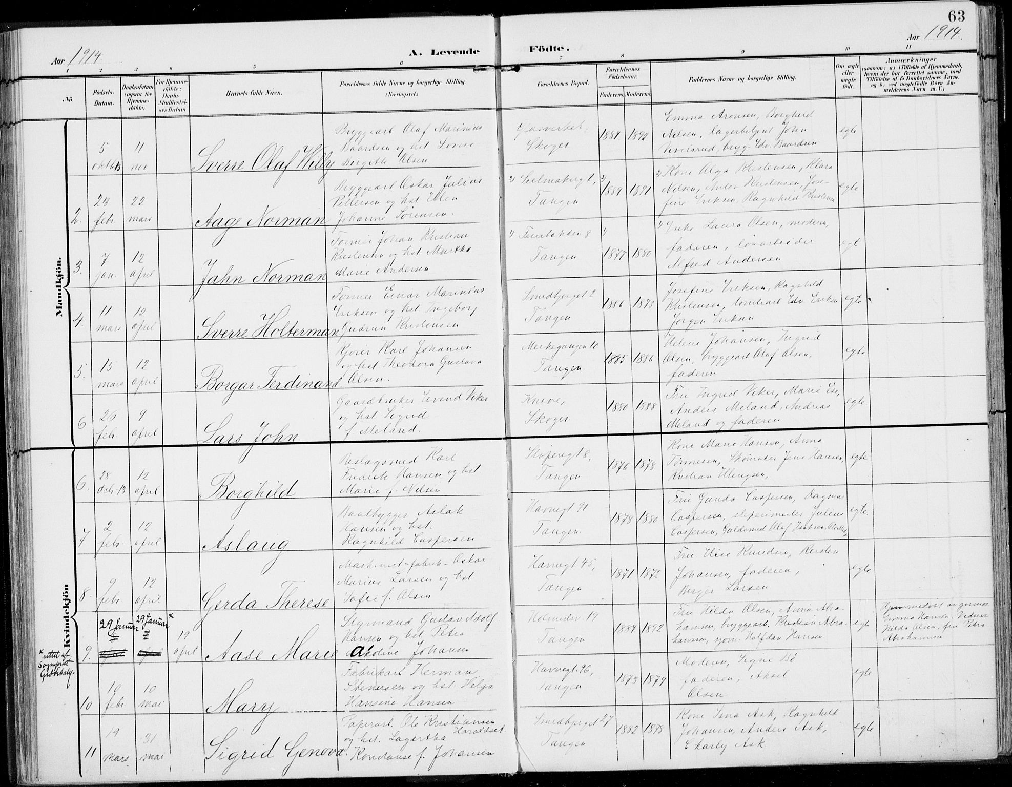 Strømsø kirkebøker, AV/SAKO-A-246/F/Fb/L0008: Parish register (official) no. II 8, 1902-1933, p. 63