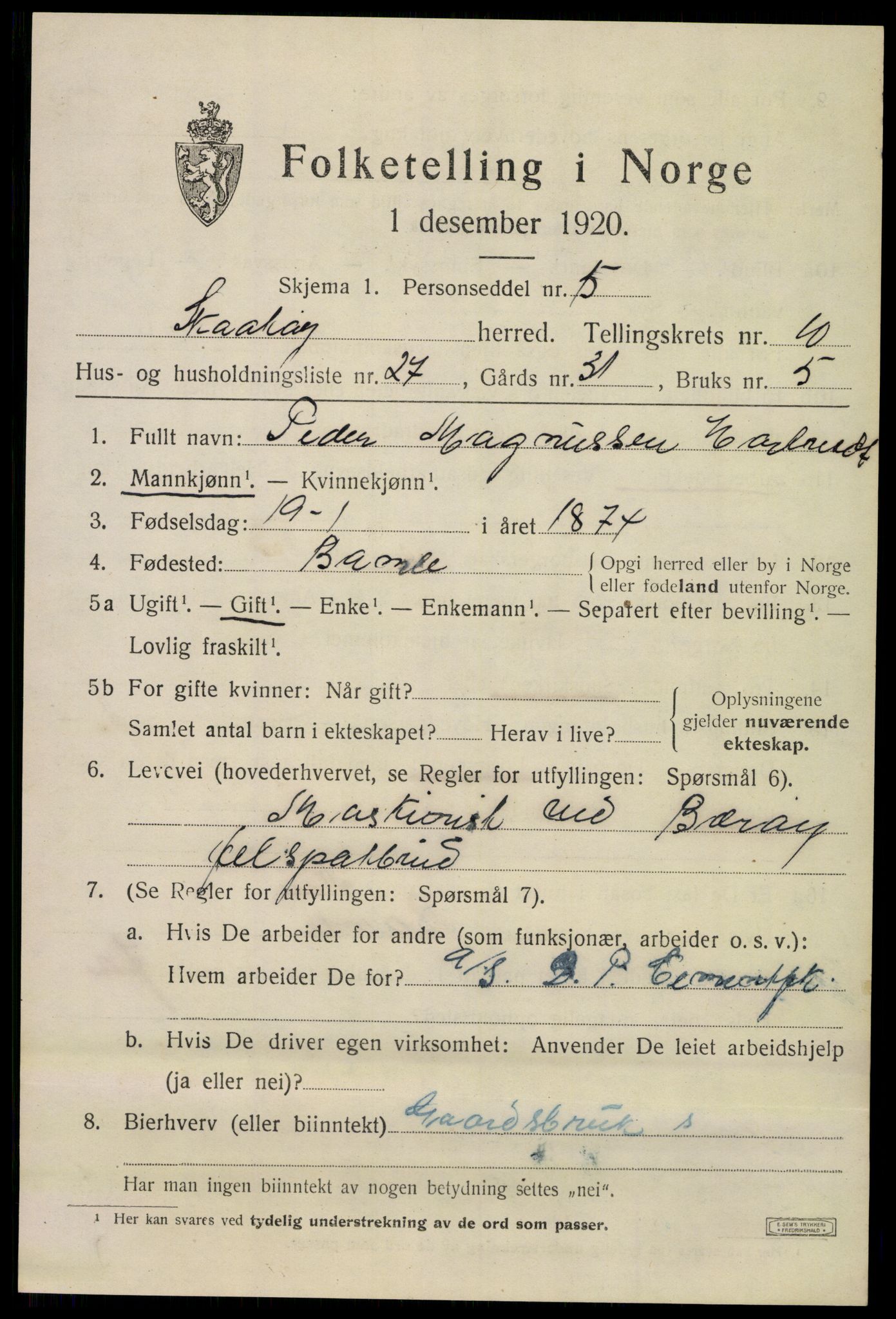 SAKO, 1920 census for Skåtøy, 1920, p. 7620