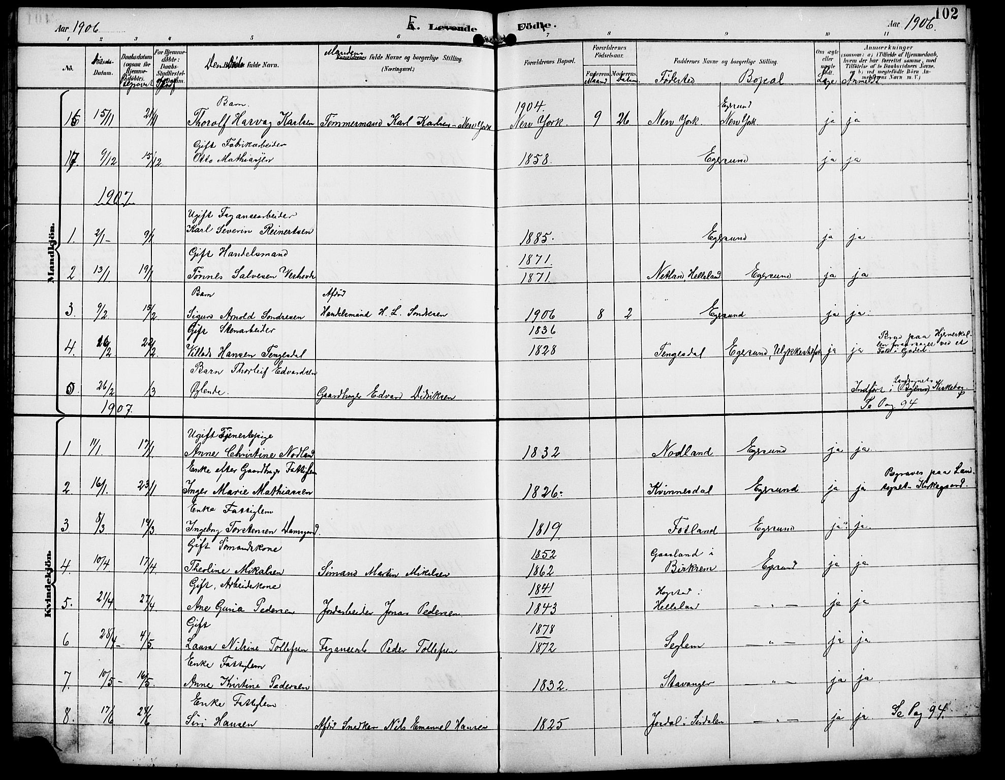 Eigersund sokneprestkontor, AV/SAST-A-101807/S09/L0010: Parish register (copy) no. B 10, 1893-1907, p. 102