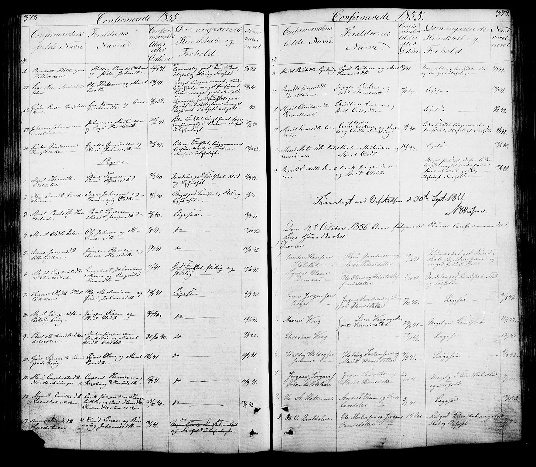 Lesja prestekontor, SAH/PREST-068/H/Ha/Hab/L0005: Parish register (copy) no. 5, 1850-1894, p. 378-379