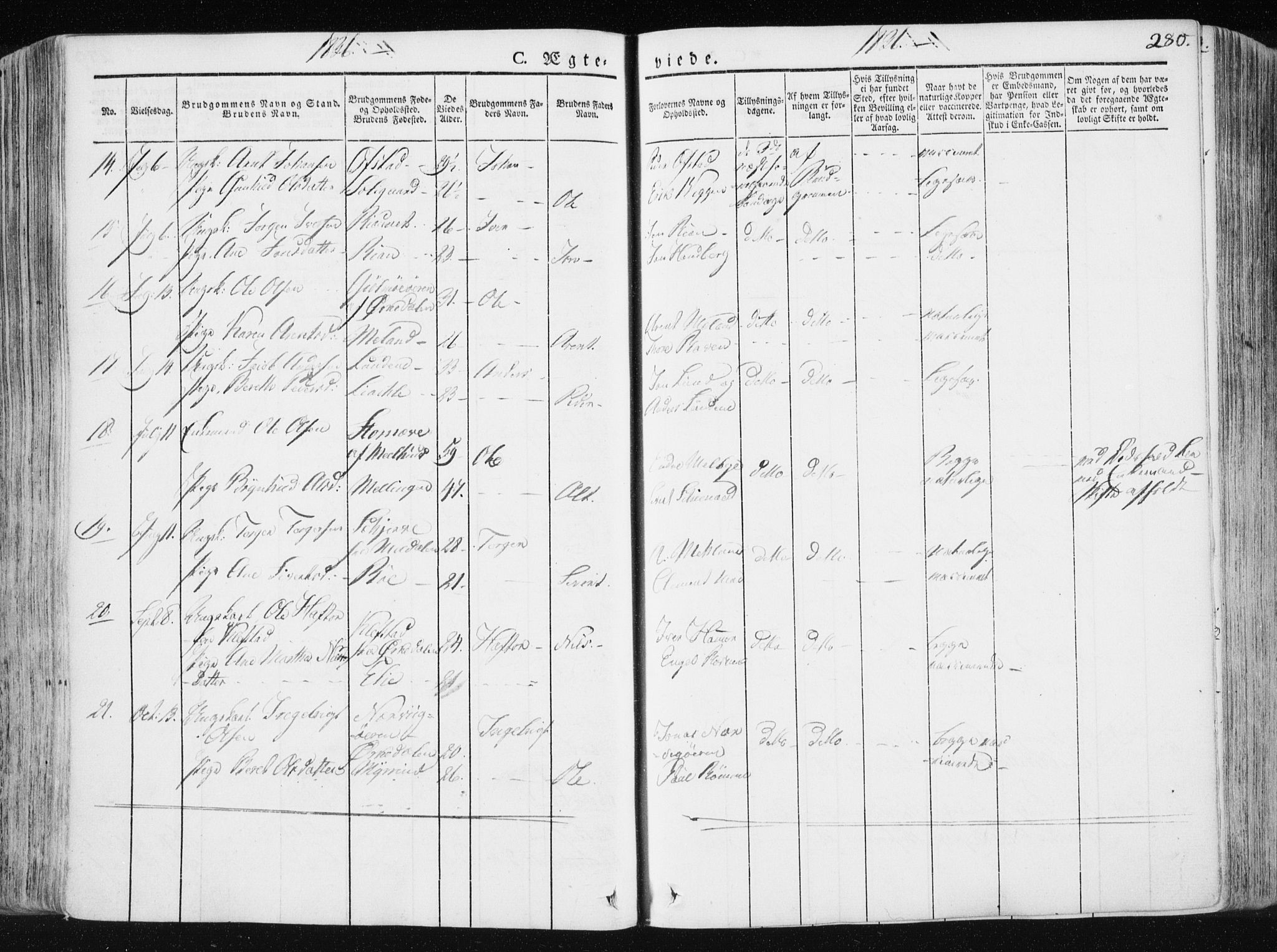 Ministerialprotokoller, klokkerbøker og fødselsregistre - Sør-Trøndelag, SAT/A-1456/665/L0771: Parish register (official) no. 665A06, 1830-1856, p. 280