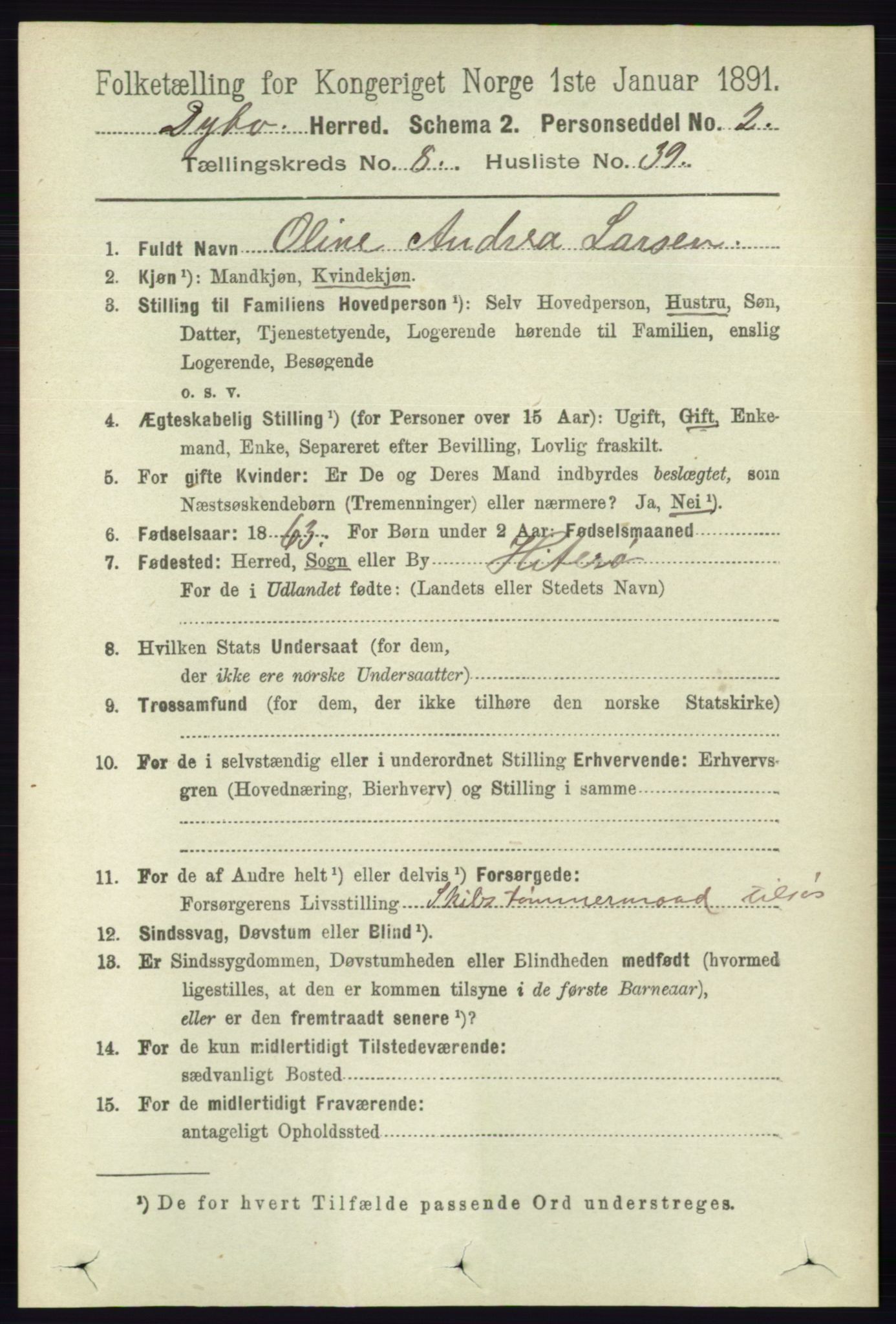 RA, 1891 census for 0915 Dypvåg, 1891, p. 2970