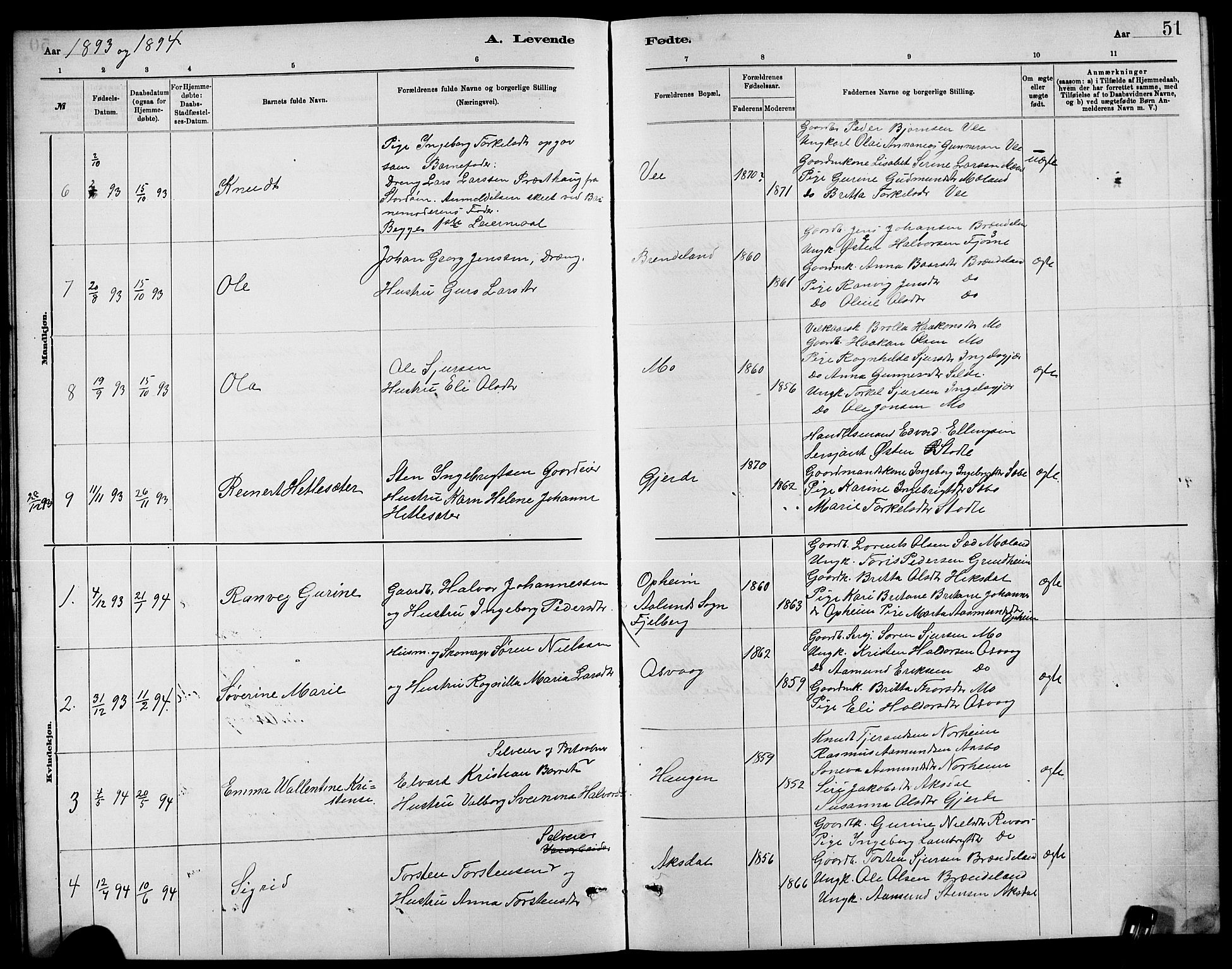 Etne sokneprestembete, SAB/A-75001/H/Hab: Parish register (copy) no. B 4, 1879-1897, p. 51