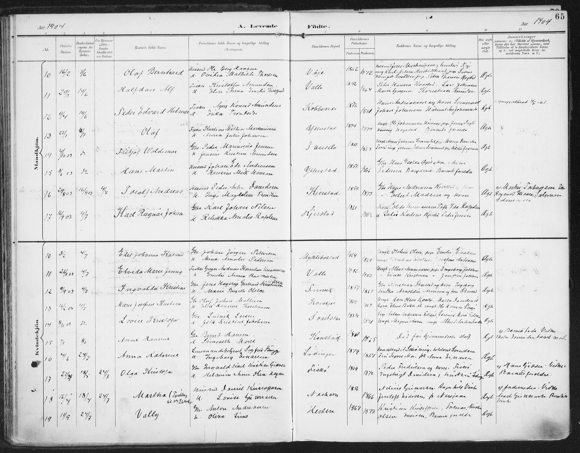 Ministerialprotokoller, klokkerbøker og fødselsregistre - Nordland, AV/SAT-A-1459/872/L1036: Parish register (official) no. 872A11, 1897-1913, p. 65