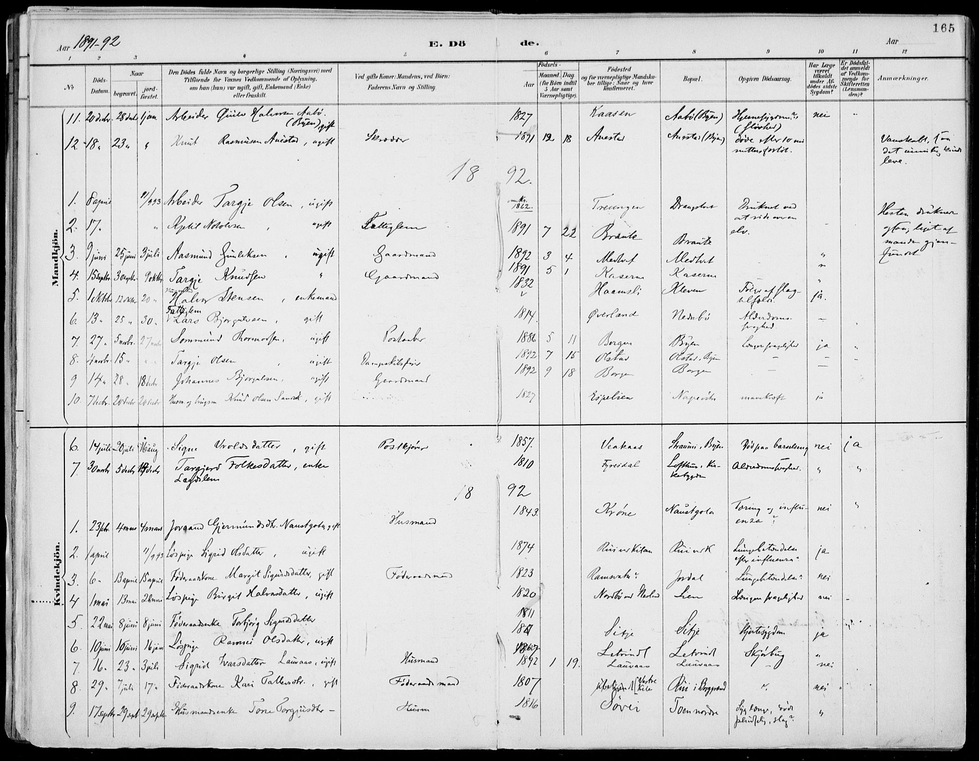 Fyresdal kirkebøker, AV/SAKO-A-263/F/Fa/L0007: Parish register (official) no. I 7, 1887-1914, p. 165