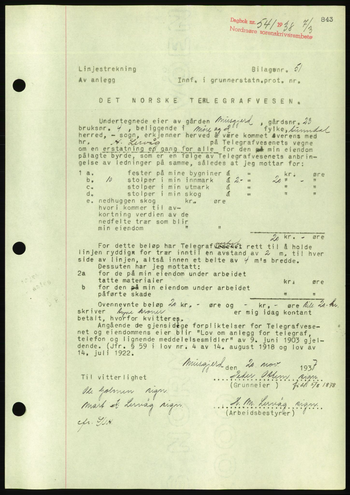 Nordmøre sorenskriveri, AV/SAT-A-4132/1/2/2Ca/L0092: Mortgage book no. B82, 1937-1938, Diary no: : 541/1938