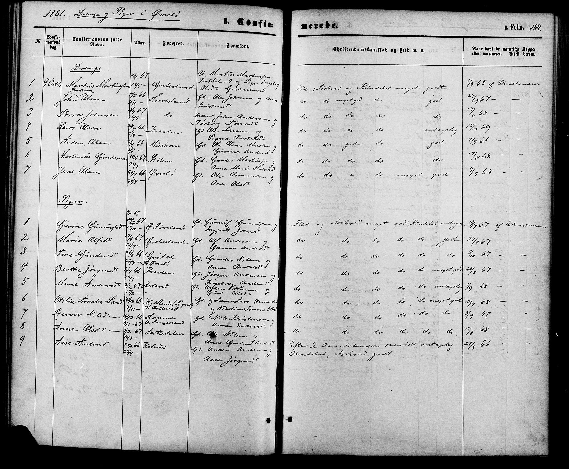 Vennesla sokneprestkontor, AV/SAK-1111-0045/Fa/Fac/L0008: Parish register (official) no. A 8, 1874-1883, p. 164