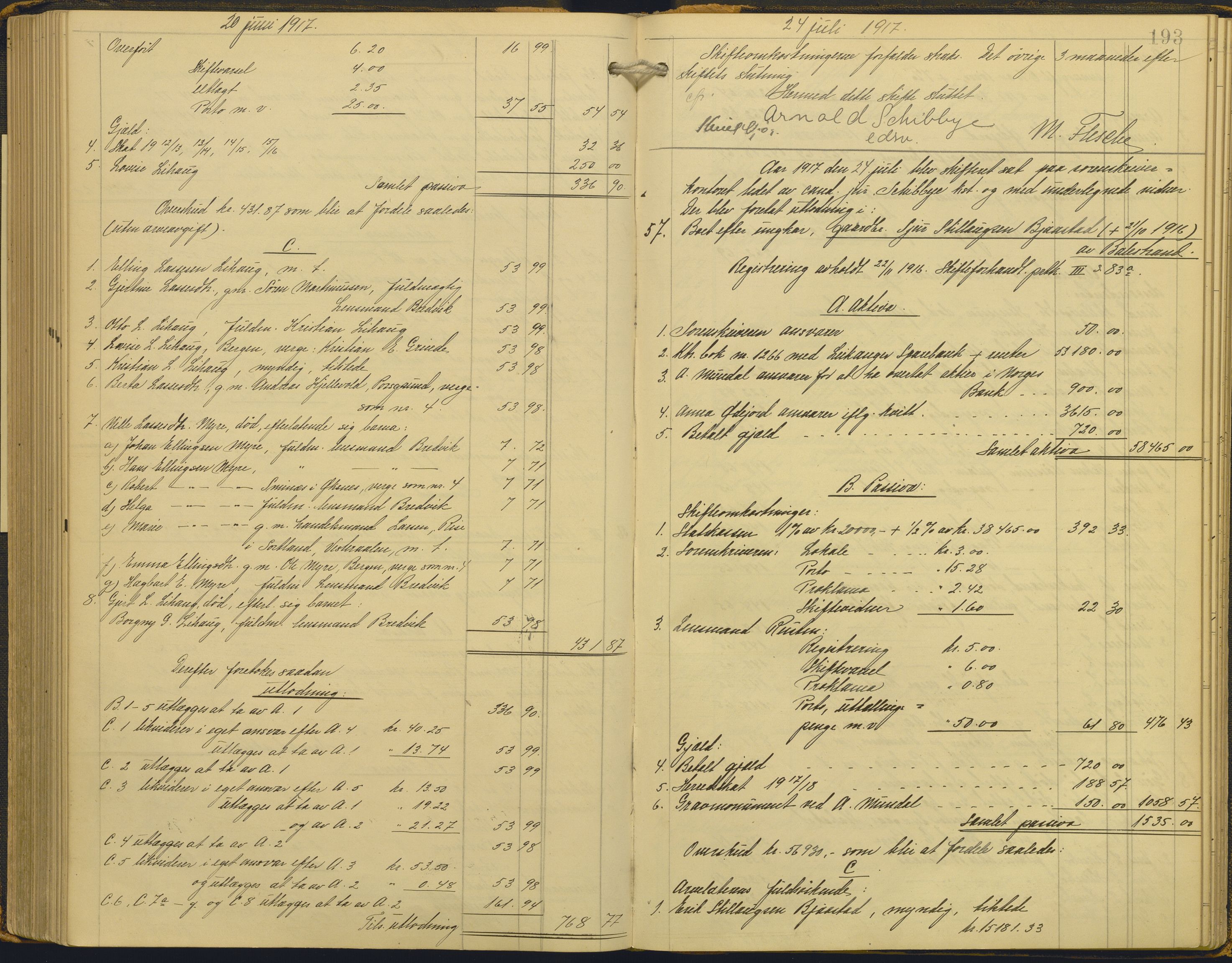 Ytre Sogn tingrett, AV/SAB-A-2601/1/H/Hc/L0006: Skifteutlodningsprotokoll, 1911-1919, p. 192b-193a