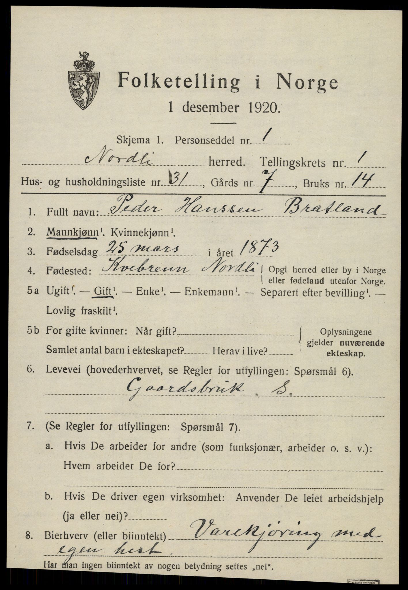 SAT, 1920 census for Nordli, 1920, p. 753