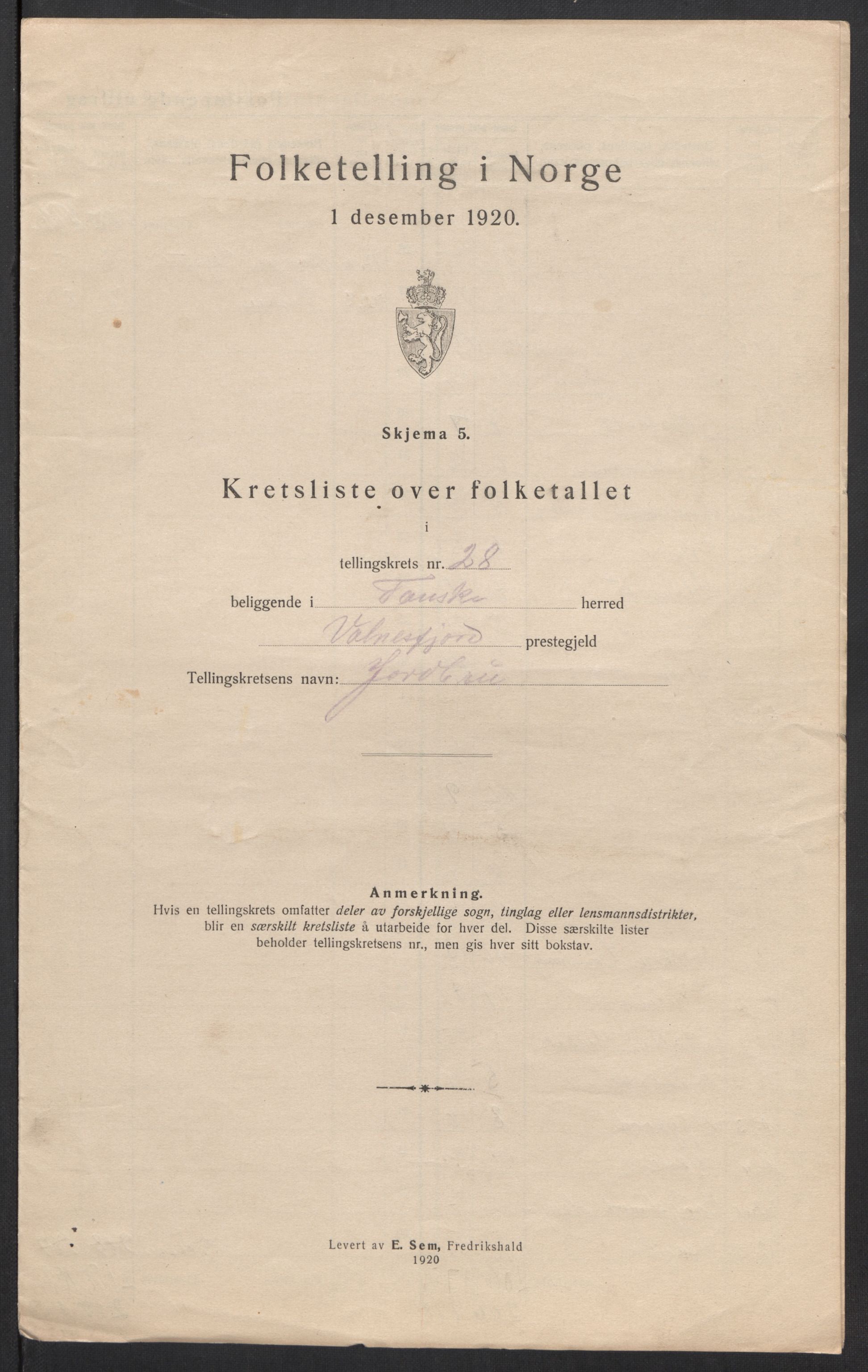 SAT, 1920 census for Fauske, 1920, p. 87