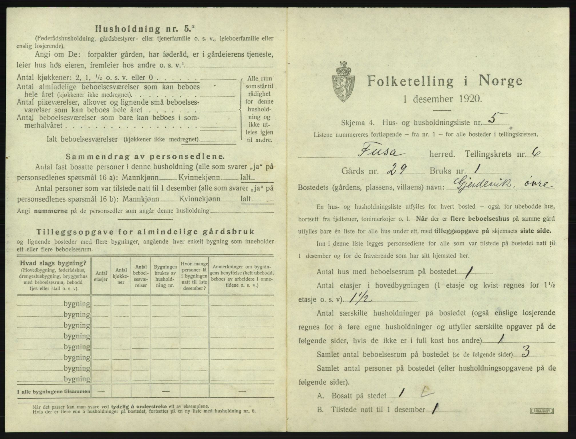 SAB, 1920 census for Fusa, 1920, p. 329