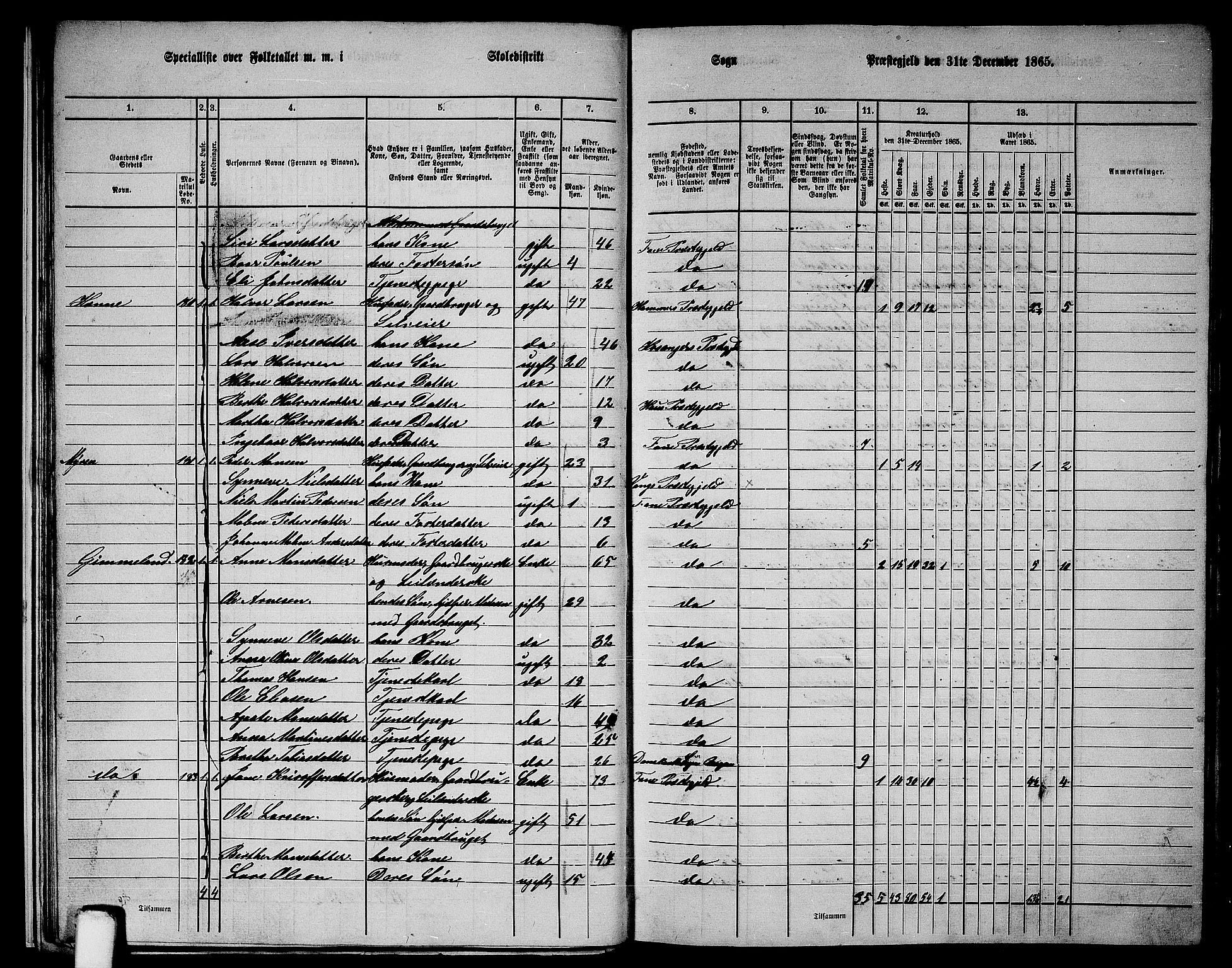 RA, 1865 census for Fana, 1865, p. 26