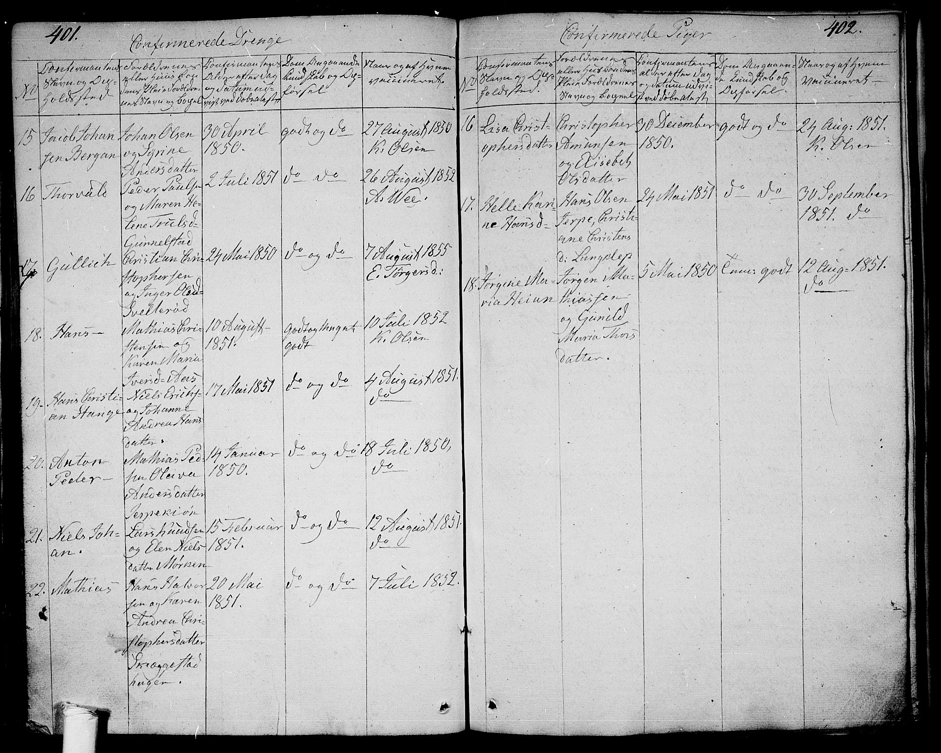Ramnes kirkebøker, SAKO/A-314/G/Ga/L0002: Parish register (copy) no. I 2, 1848-1870, p. 401-402
