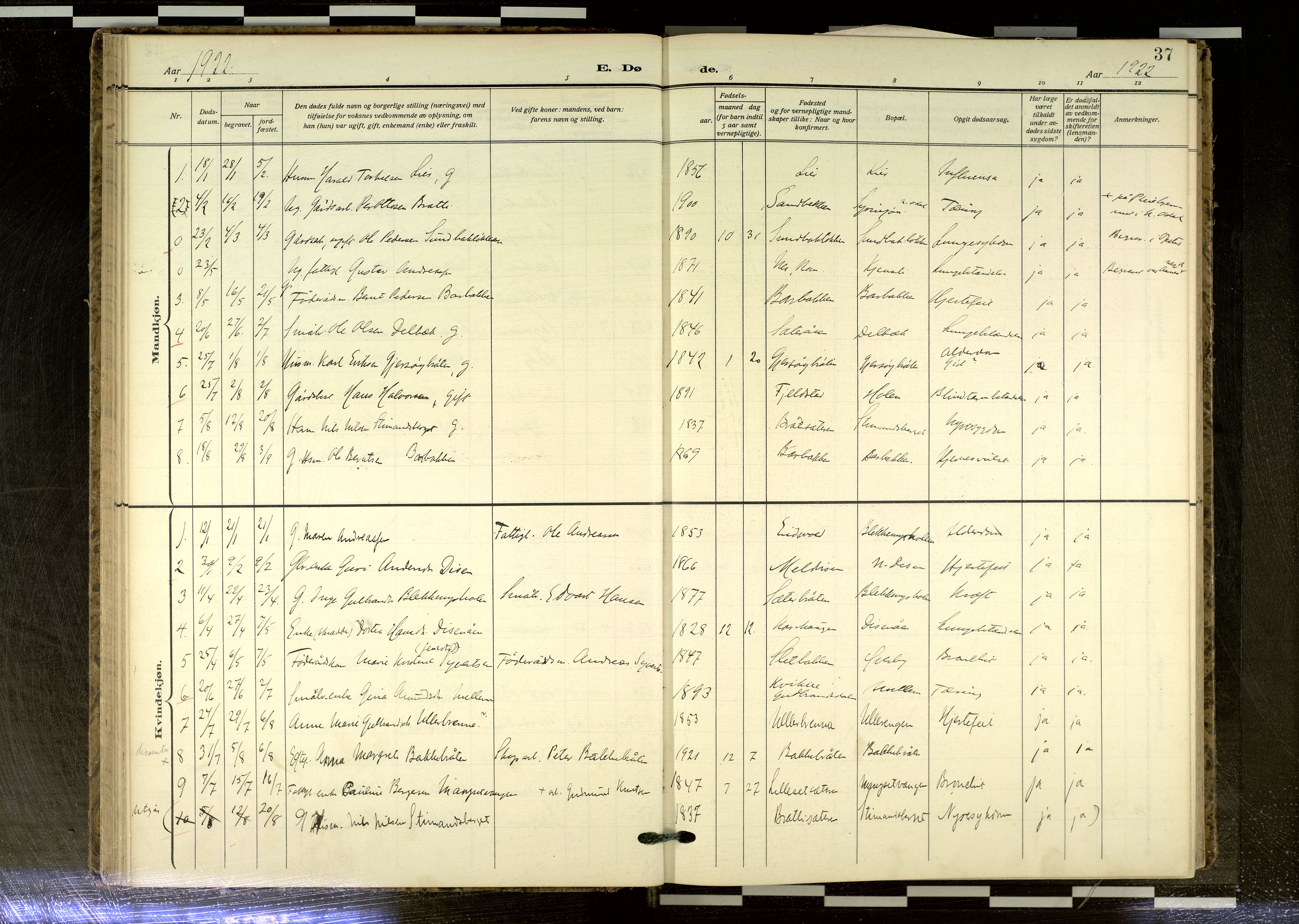 Sør-Odal prestekontor, AV/SAH-PREST-030/H/Ha/Haa/L0020: Parish register (official) no. 20, 1906-2012, p. 37