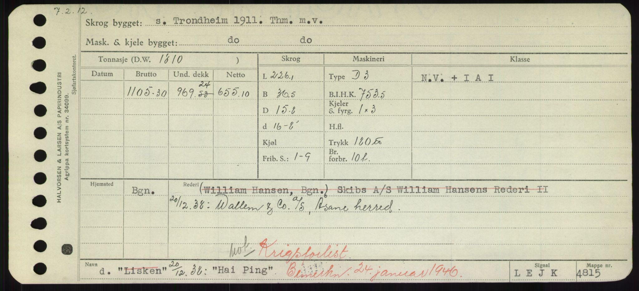 Sjøfartsdirektoratet med forløpere, Skipsmålingen, RA/S-1627/H/Hd/L0014: Fartøy, H-Havl, p. 97