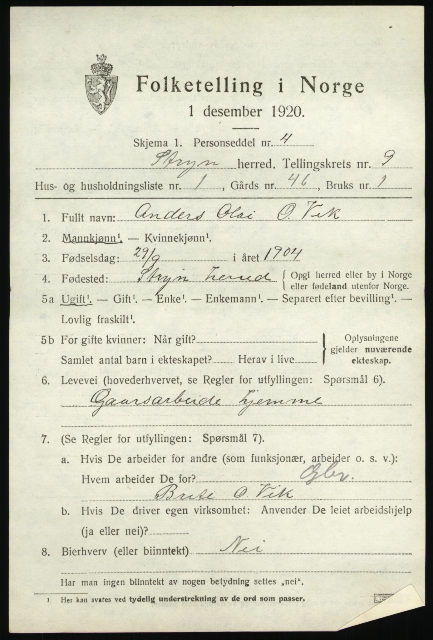 SAB, 1920 census for Stryn, 1920, p. 4172