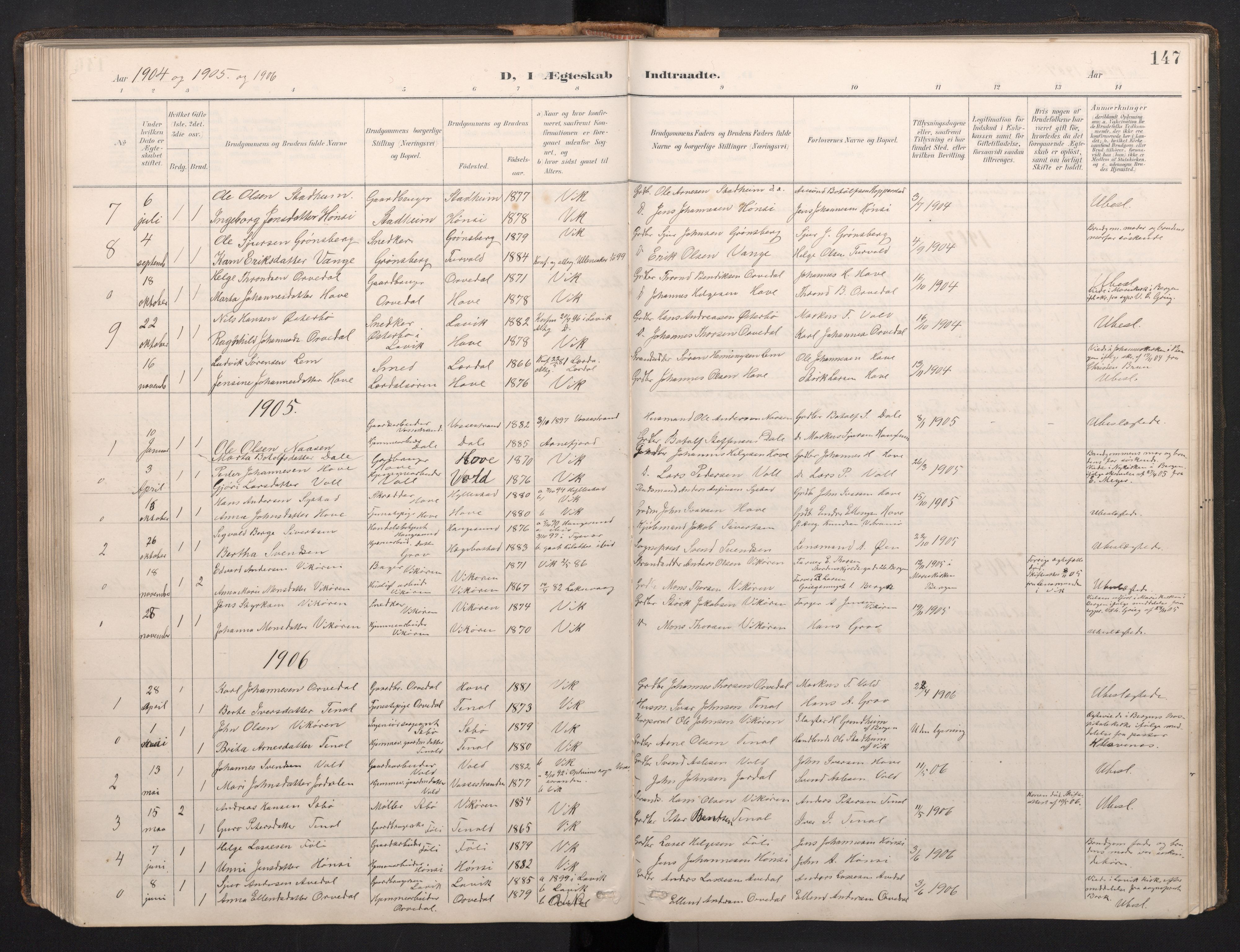 Vik sokneprestembete, AV/SAB-A-81501/H/Hab/Haba/L0004: Parish register (copy) no. A 4, 1895-1914, p. 146b-147a