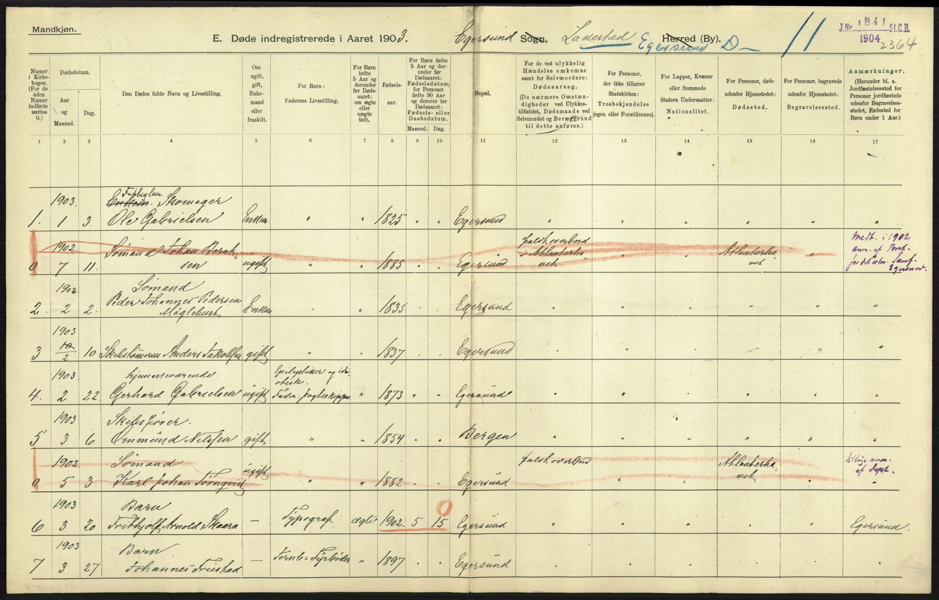 Statistisk sentralbyrå, Sosiodemografiske emner, Befolkning, AV/RA-S-2228/D/Df/Dfa/Dfaa/L0012: Stavanger amt: Fødte, gifte, døde, 1903, p. 819