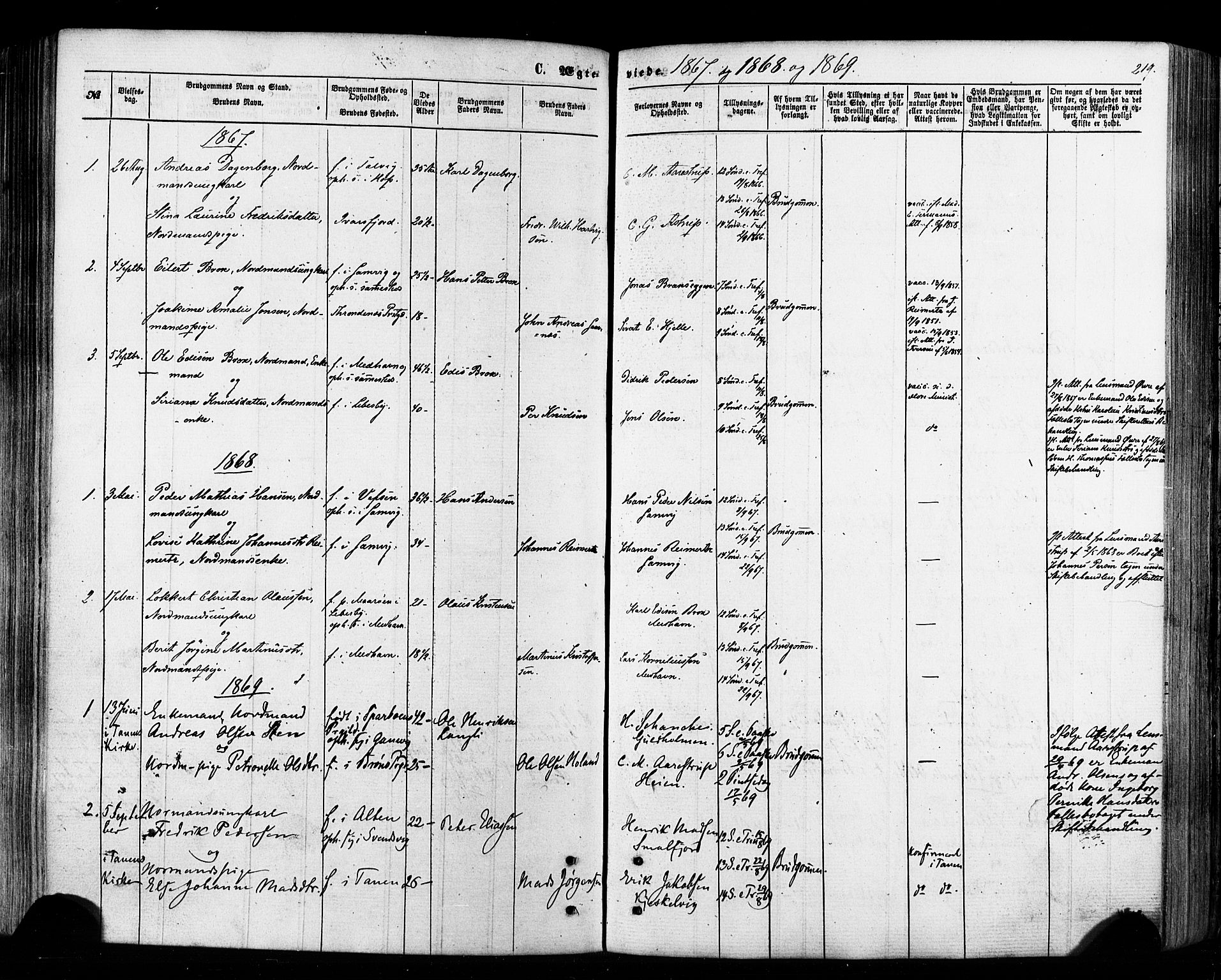 Tana sokneprestkontor, SATØ/S-1334/H/Ha/L0002kirke: Parish register (official) no. 2 /2, 1862-1877, p. 219