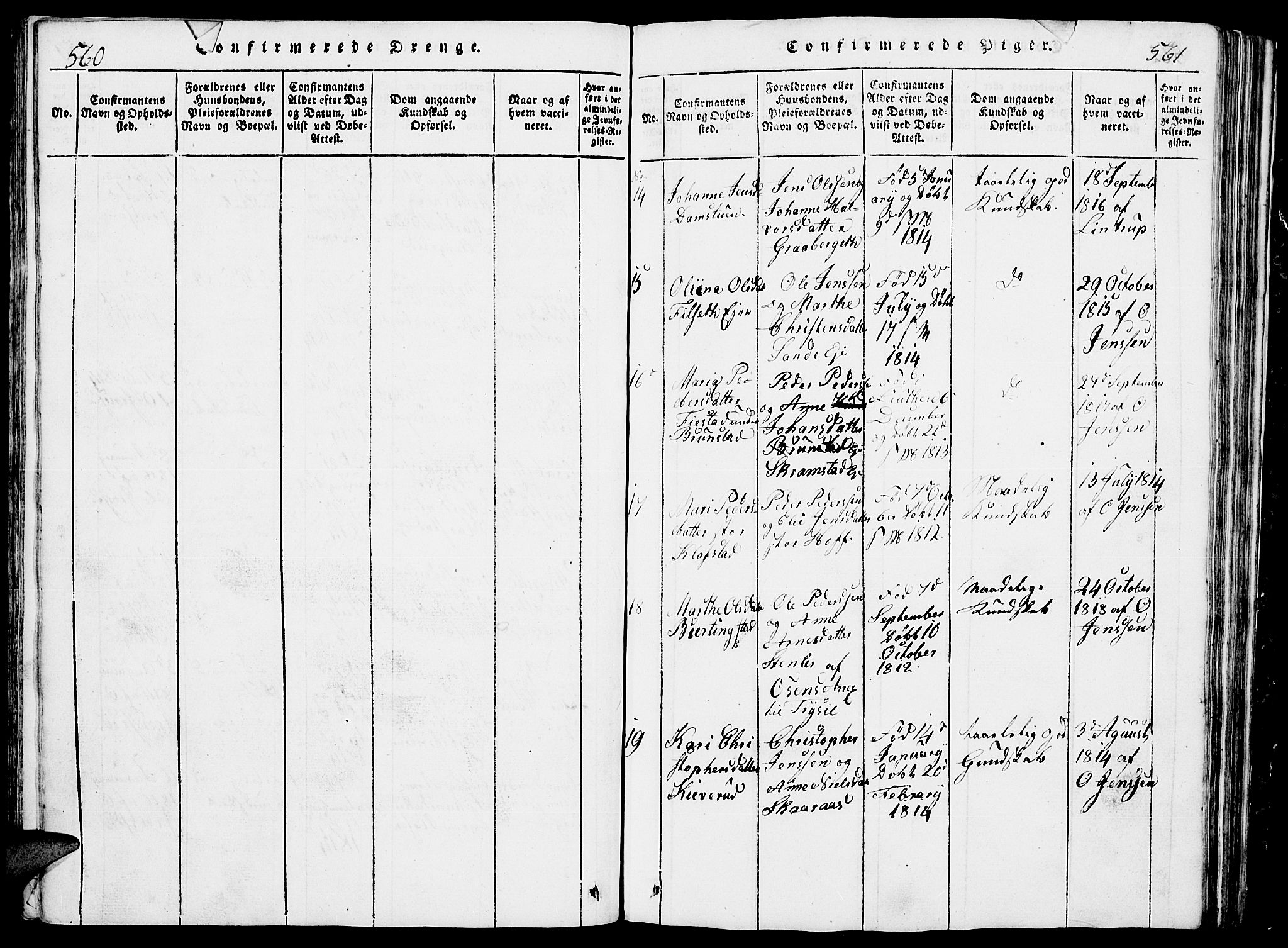 Romedal prestekontor, AV/SAH-PREST-004/L/L0005: Parish register (copy) no. 5, 1814-1829, p. 560-561