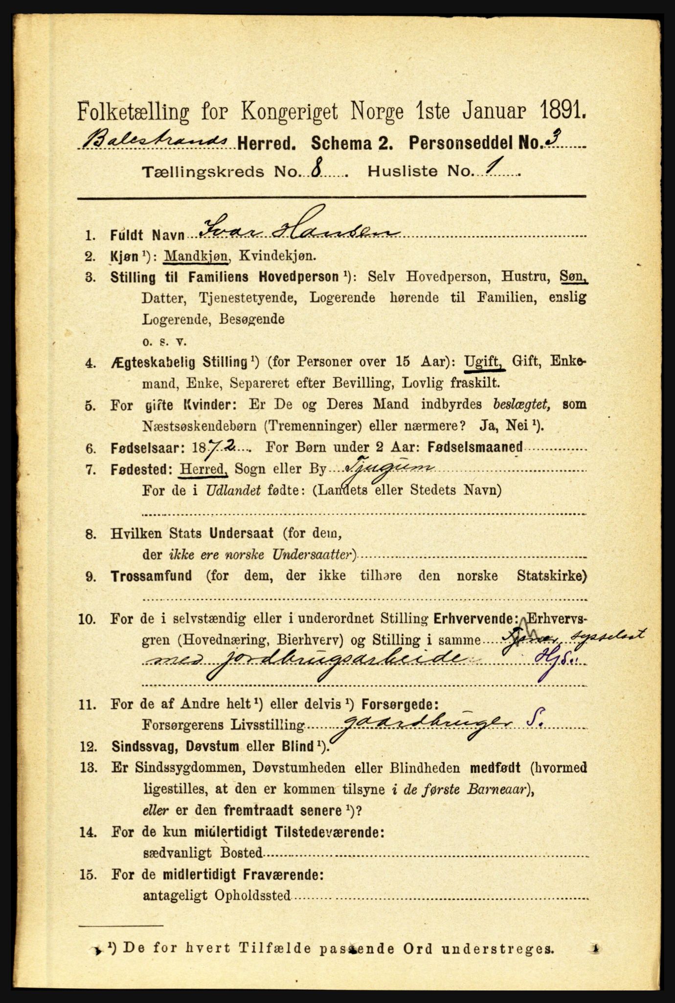 RA, 1891 census for 1418 Balestrand, 1891, p. 1731