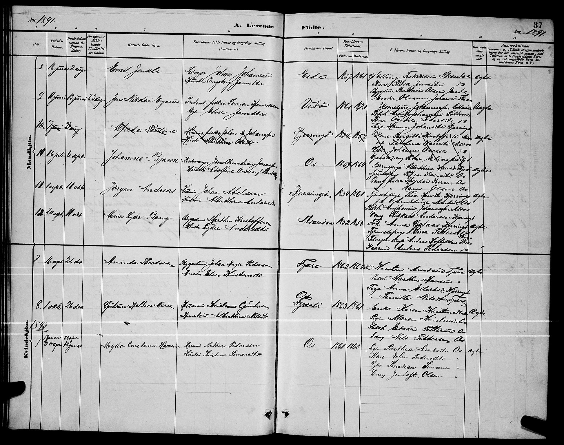 Ministerialprotokoller, klokkerbøker og fødselsregistre - Nordland, SAT/A-1459/803/L0076: Parish register (copy) no. 803C03, 1882-1897, p. 37
