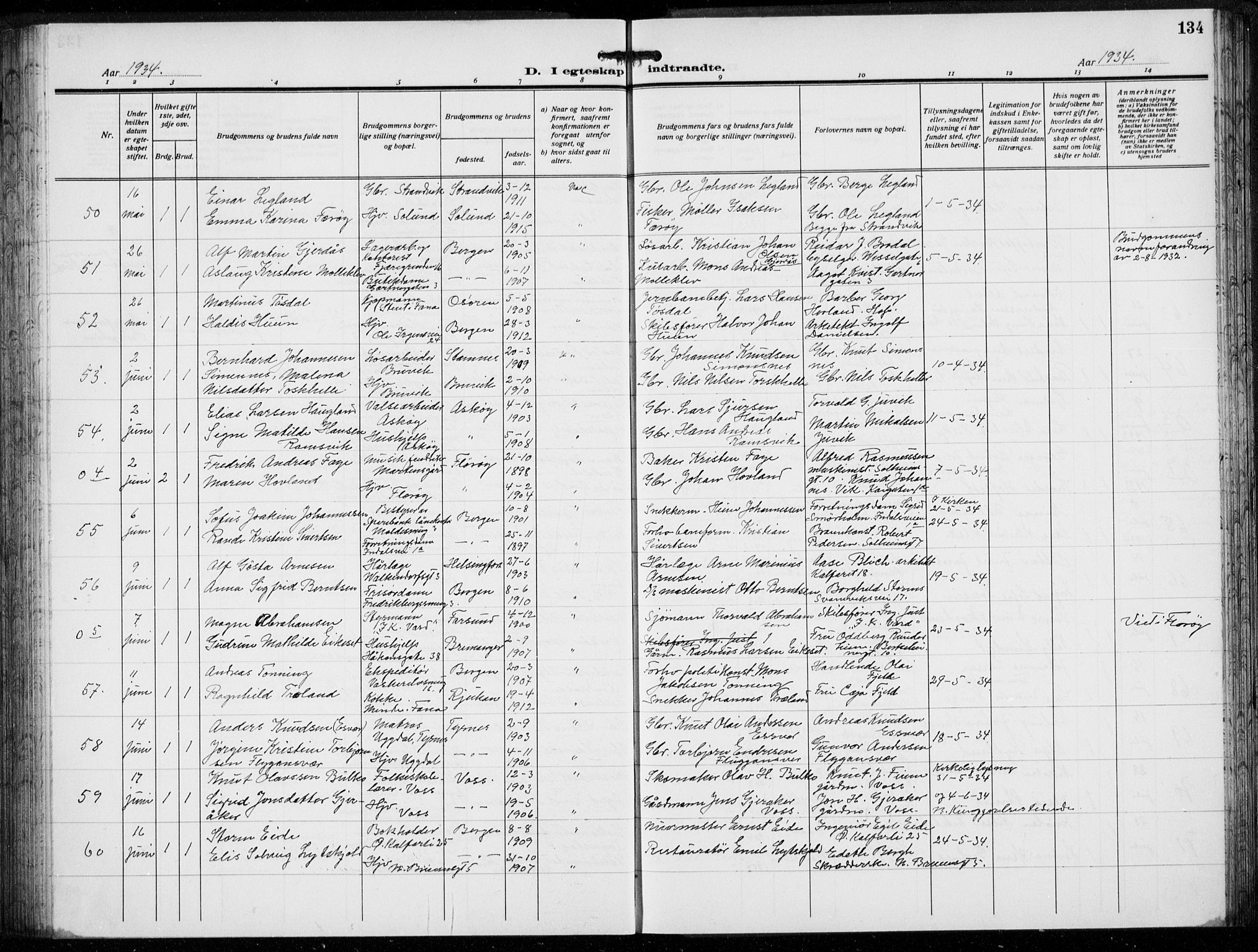 Domkirken sokneprestembete, AV/SAB-A-74801/H/Hab/L0034: Parish register (copy) no. D 6, 1924-1941, p. 134